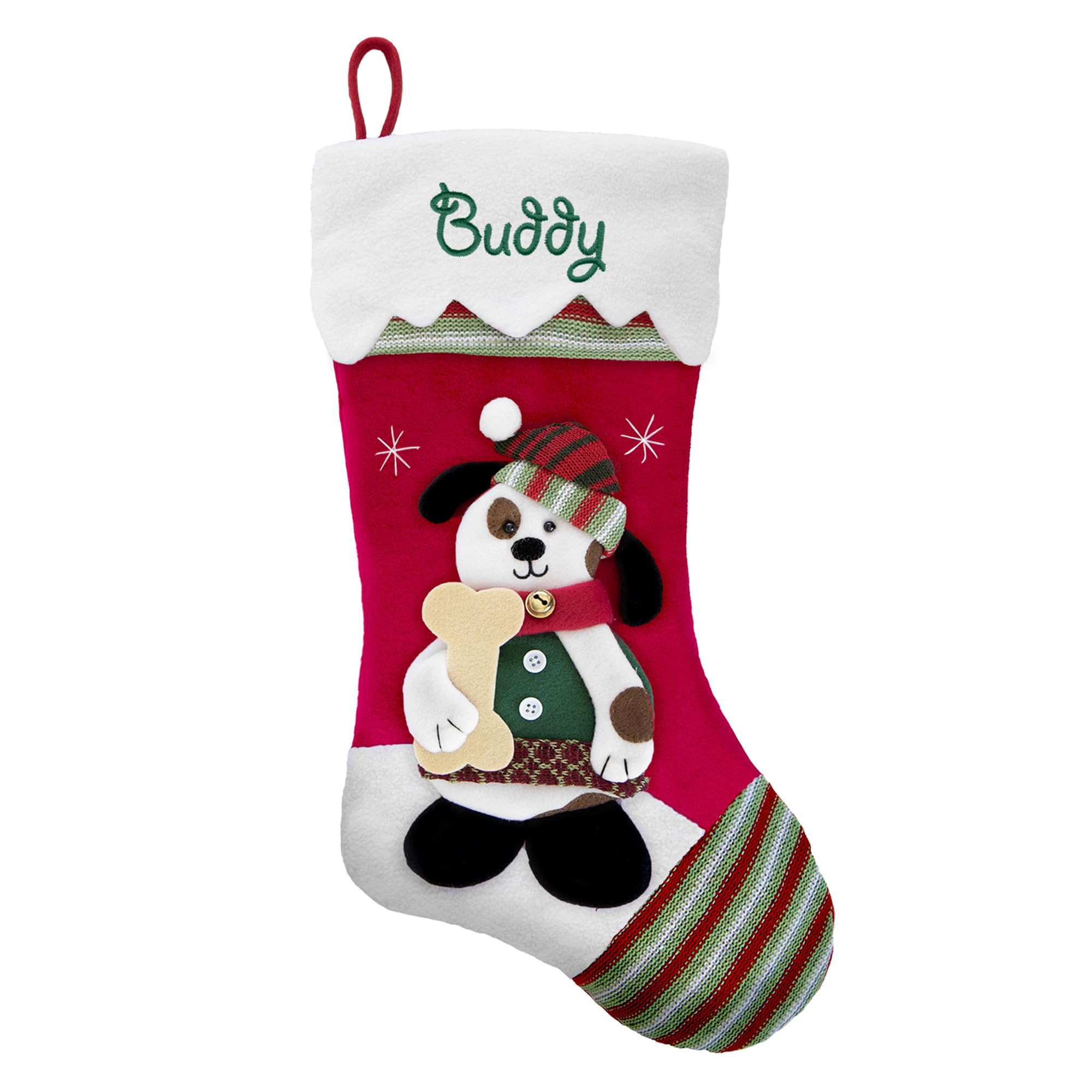Let's Make Memories Personalized Christmas Stocking, Dog, Green Font