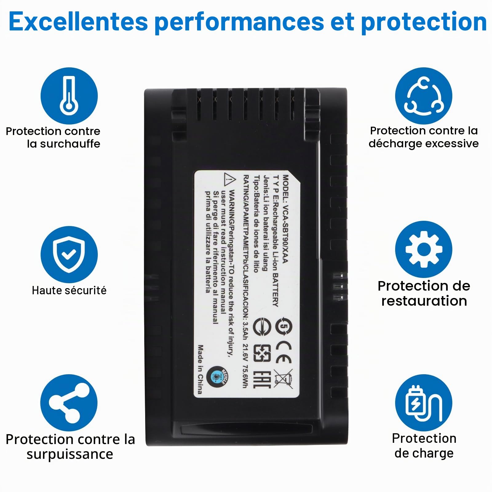 3500mAh Batterie rechargeable de remplacement VCA-SBT90/XAA, Compatible avec Samsung Jet 75, 75+, 75 Pet, Jet 90, 90+ Series, pour Batterie d'aspirateur sans fil VS20R9046T3/AA VS20T7536T5/AA