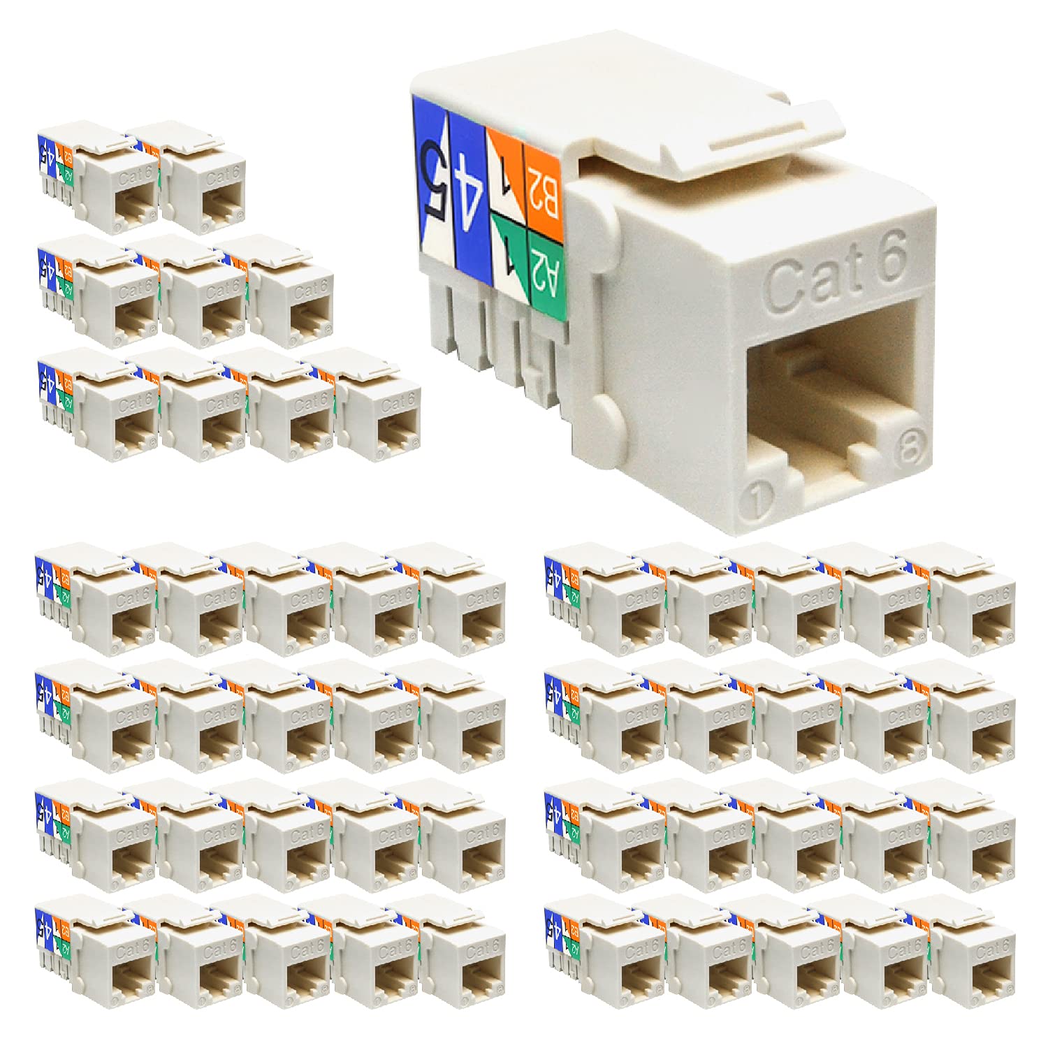 Beszin Cat.6 RJ45 110 Type Keystone Jack (50-Pack, White)