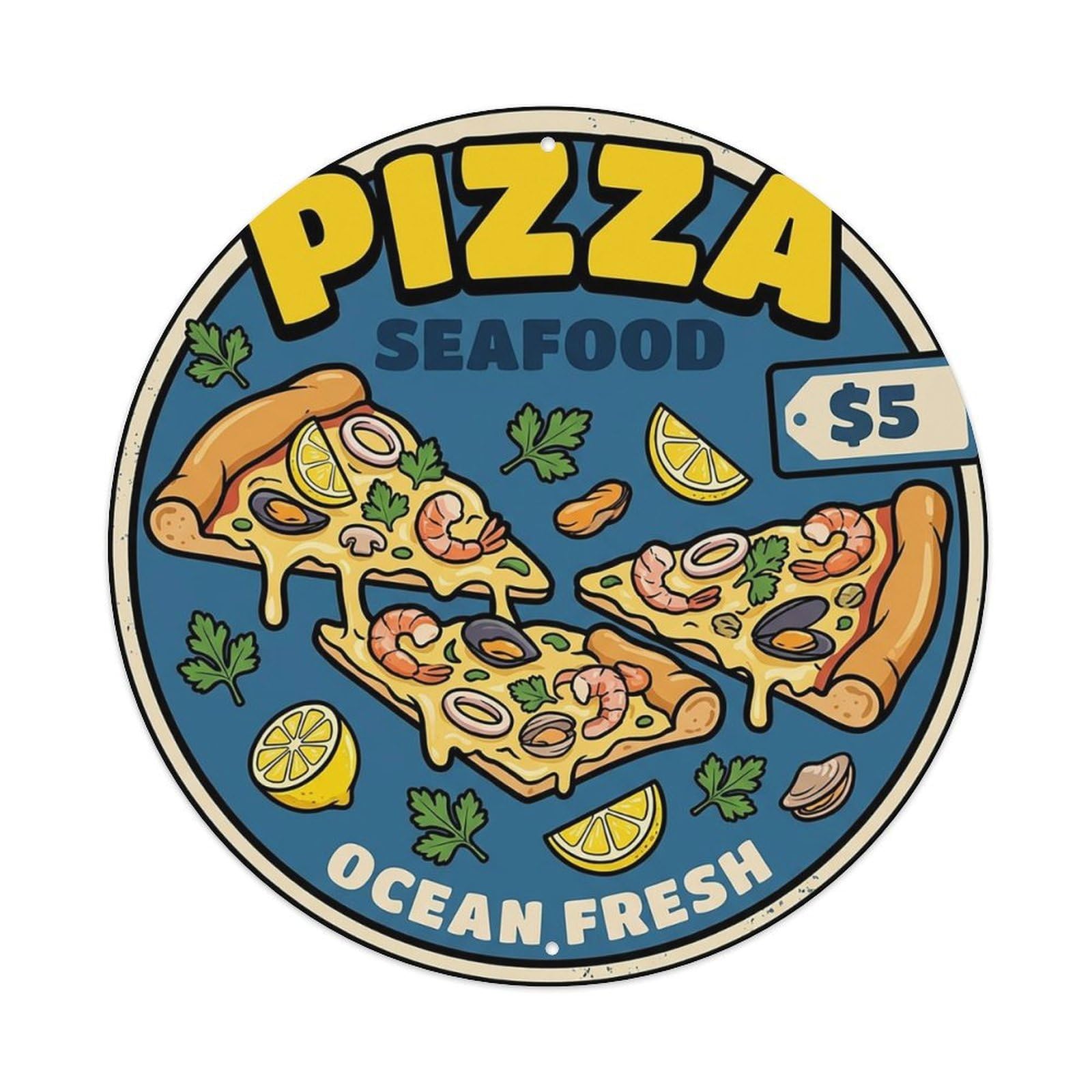 Cwbufd Vintage Style Vintage Pizza Slice Italian Traditional Cuisine Parsley Vintage Metal Tin Sign Plaque Wall Decor For Cafe, Club Bar, Office, Garden Metal Poster 8X8inch