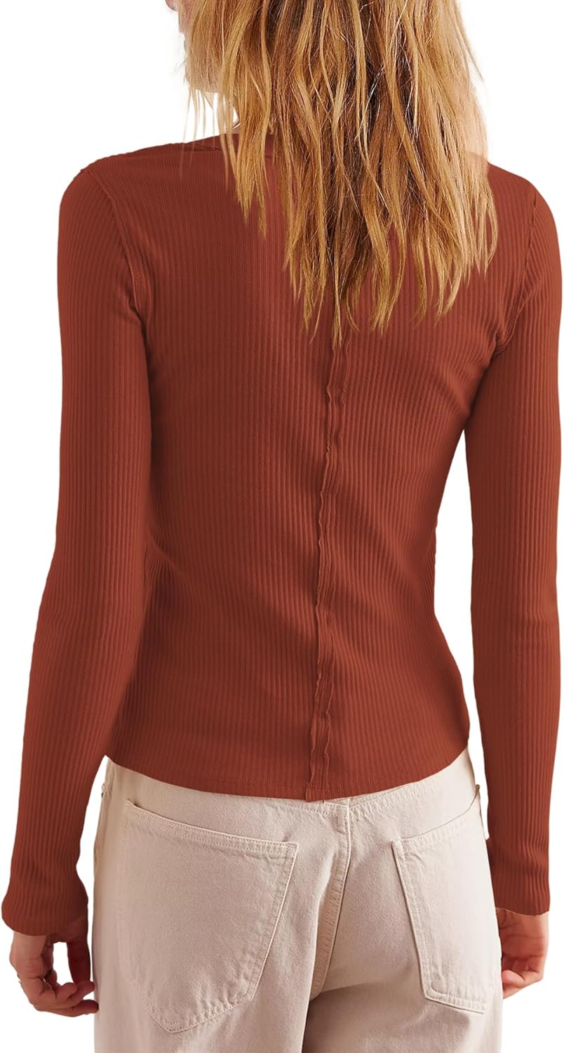 LAMISSCHE Womens Ribbed Cardigan Long Sleeve Button Down Shirts Lightweight Stretchy Pullover Tunic Tops - Image 3