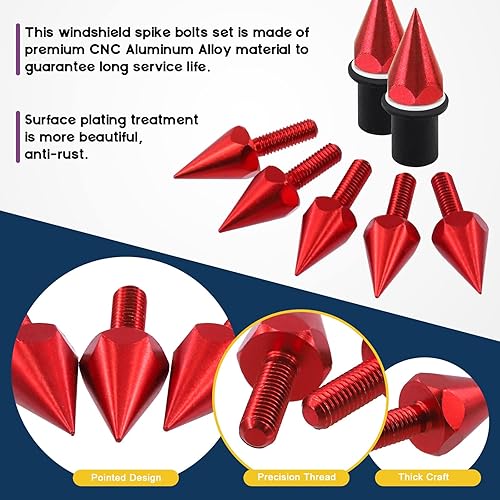 Miniatura 10 de Swpeet Juego de tornillos para parabrisas de motocicleta, con púas de aluminio, 15 unidades, para motocicleta, empalador corto, compatible con la