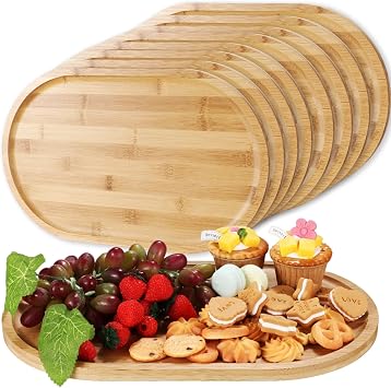Tanlade 8 Pcs Bamboo Serving Trays Wooden Platters Rustic Oval 16x10 Inch