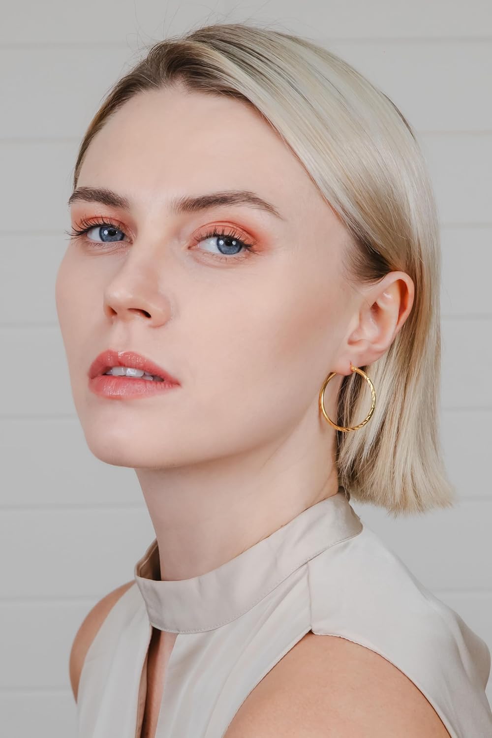 Hoops & Loops 925 Sterling Silver Diamond-Cut Hoop Earrings for Women, 2mm Textured Lightweight Click Top Hoops, 15mm 20mm 25mm 30mm, Silver 14k Yellow Gold & Rose Gold Flash Plated