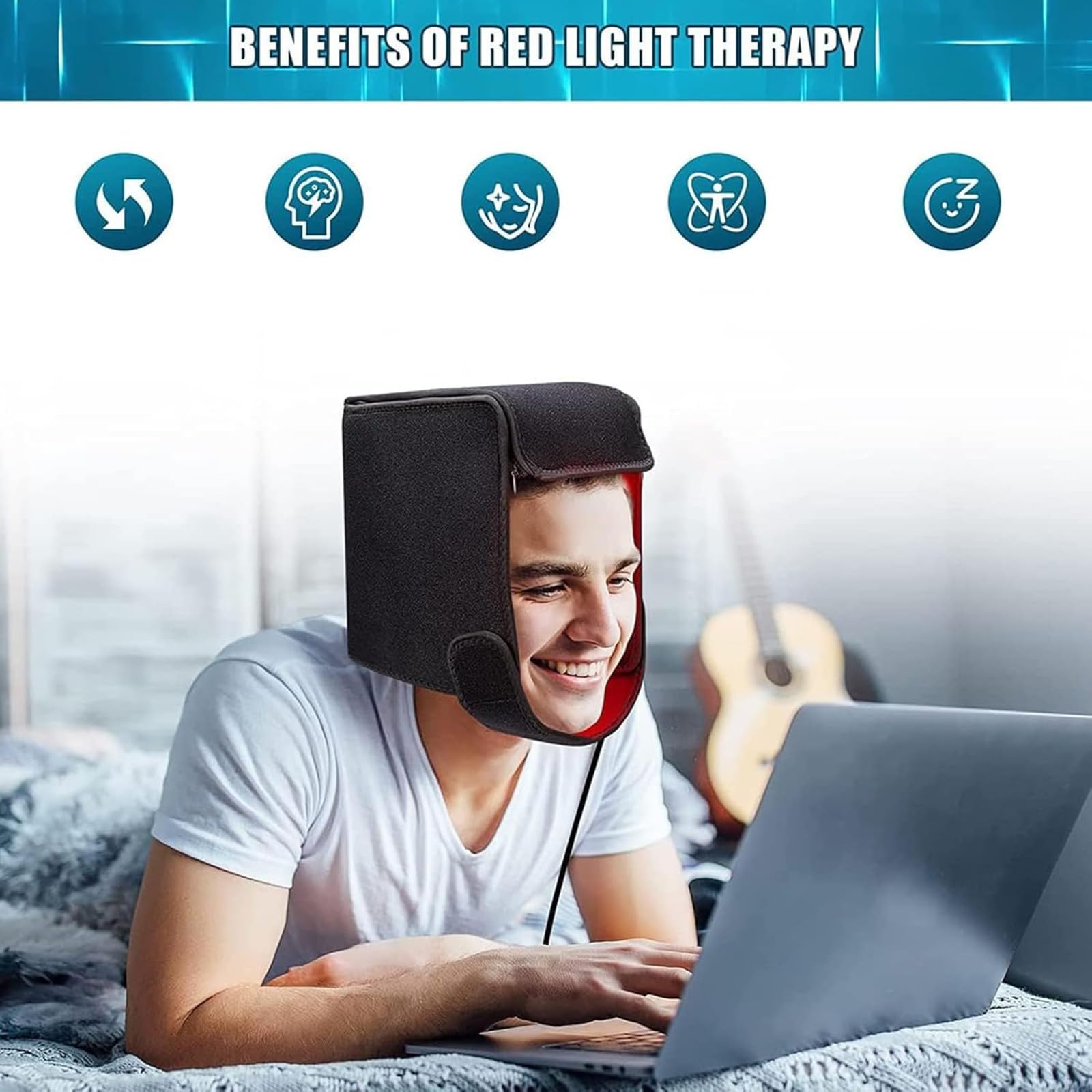 Gorro de terapia de luz roja, 215 LED de 660 Nm y 850 Nm Dispositivo de terapia con LED de infrarrojo cercano con 5 niveles ajustables y temporizador de 5 a 30 minutos, para la pérdida de cabello