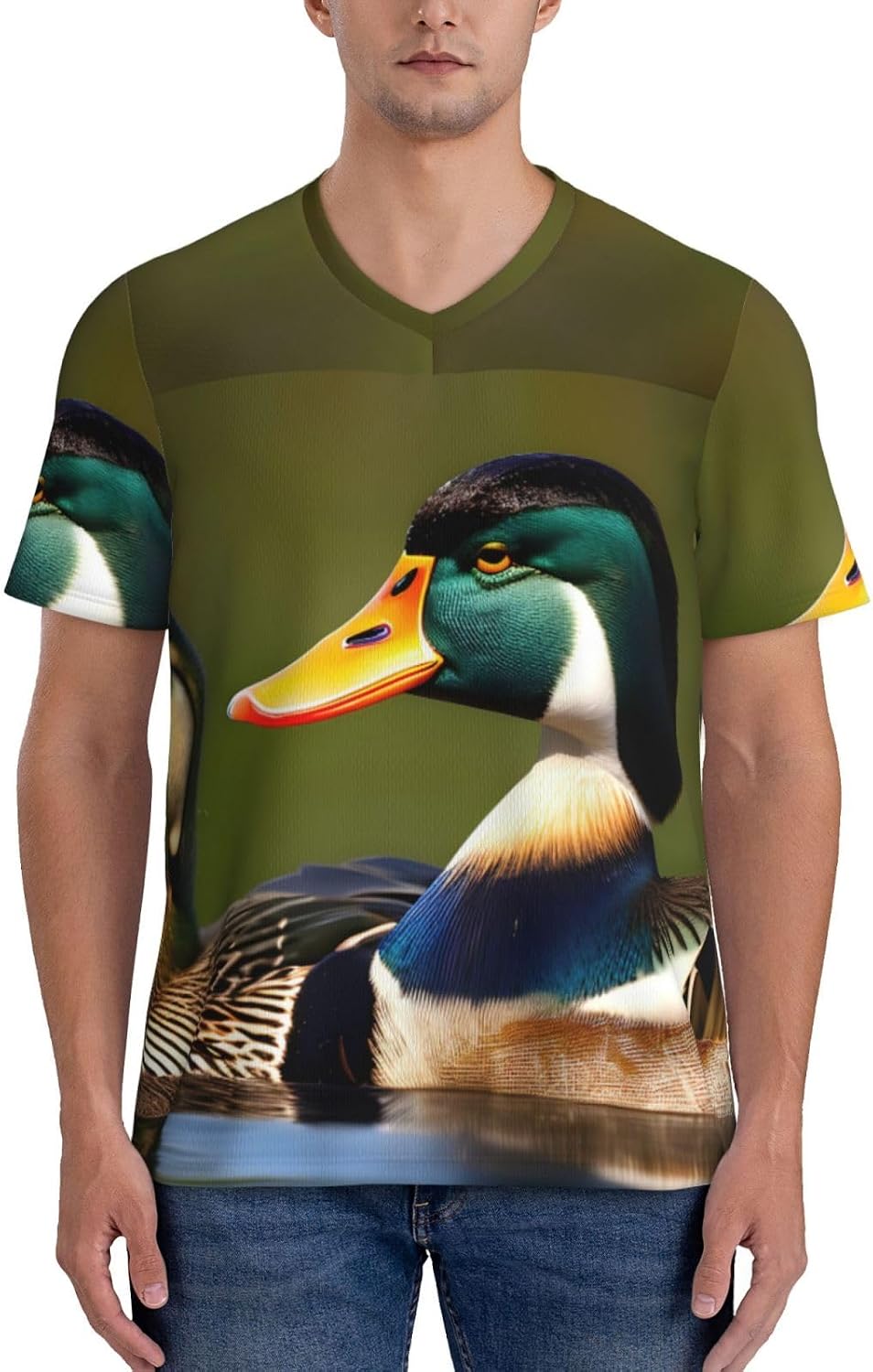 Two Mallard Ducks Rugby Football Jersey for Men, Comfortable V-Neck Loose Fit Top for Team Sports Athletics