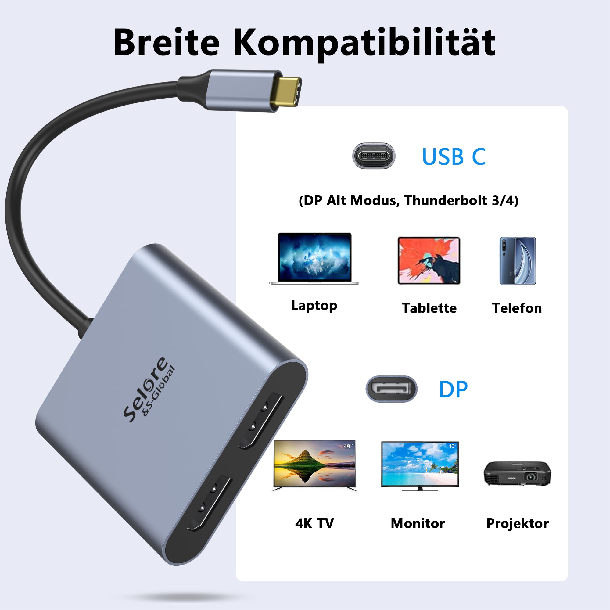 Silkland USB C auf DisplayPort 1.4 Adapter, [8K@60Hz, 4K@144Hz/120Hz, 2K@240Hz, 32,4Gbps] Thunderbolt 4/3 auf DisplayPort Adapter für iPhone 17 16 15, MacBook Pro/Air, iPad Pro/Air, Galaxy S8-S25