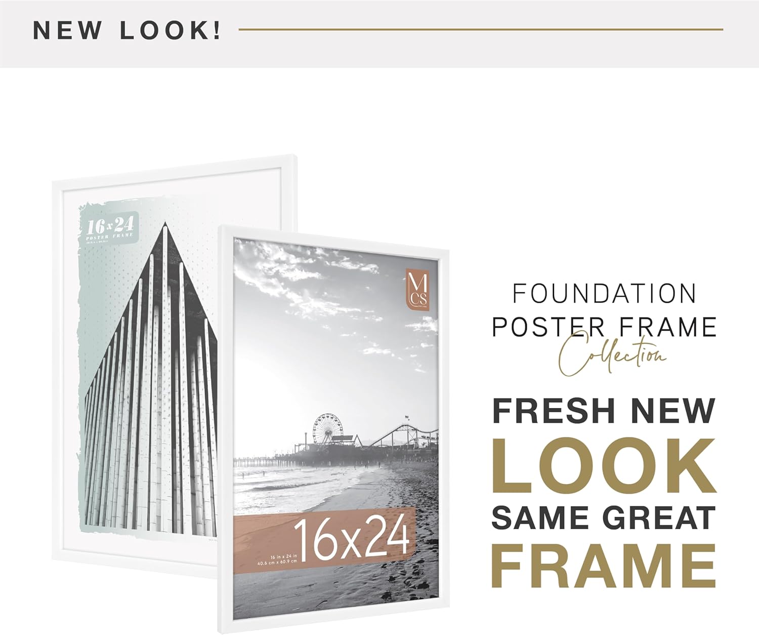 MCS Foundation 16x24 Poster Frame Traditional White, Vertical & Horizontal Wall Hanging Large Picture Frame for Photos, Posters & Art Prints (1-Pack) 1-Pack White 16x24