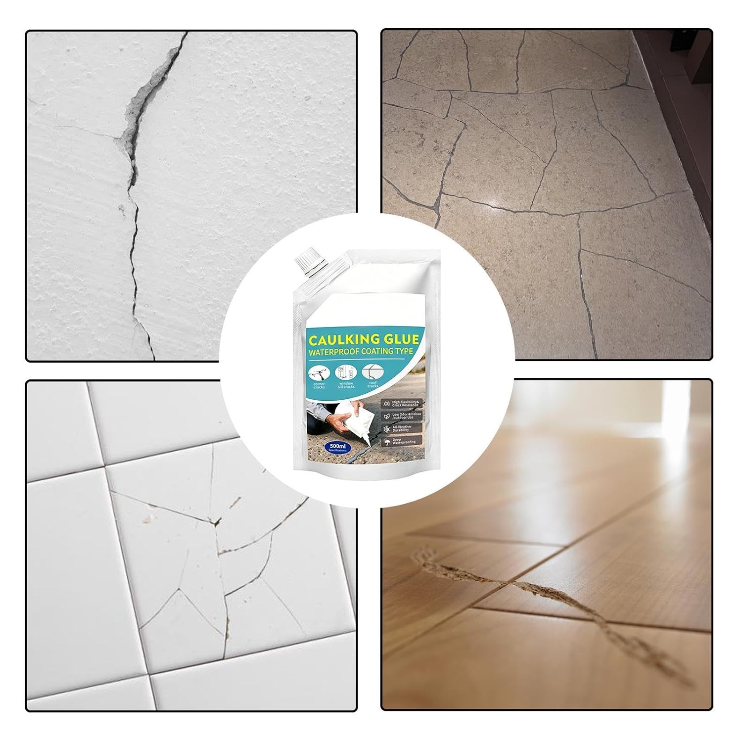 Self Leveling Concrete Crack Filler,Waterproof Self Leveling Sealant - Concrete Hole Filler - for Floor Outdoor Wall Deck Masonry Crevice Hole Tile Block Brick