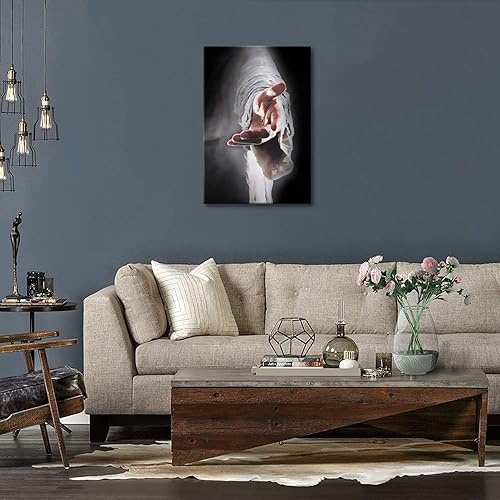 Vista 6 de Lienzo decorativo para pared, diseño de religión de Jesús con marco, arte de pared cristiano con texto en inglés "Give Me Your Hand God God", arte