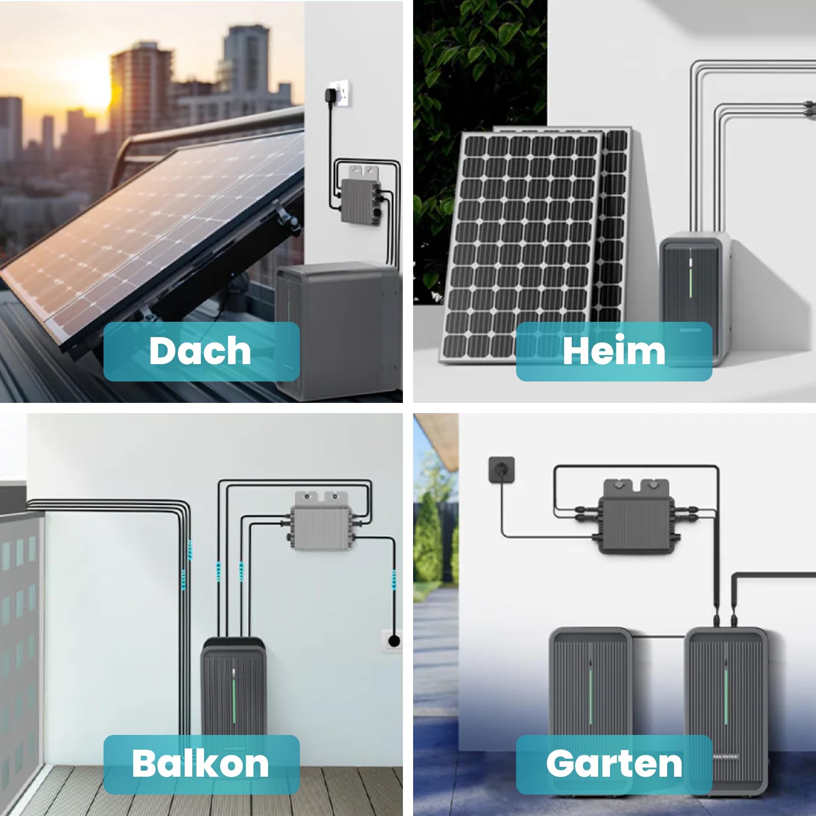 SUNNIVA® 2000W Balkonkraftwerk mit 4.48 kWh Speicher MARSTEK 2x B2500-D, BIFAZIAL FULLBLACK komplett Steckdose, PV Solaranlage Komplettset mit Solarspeicher, 4x 500W N-Type Glas Bifacial Module