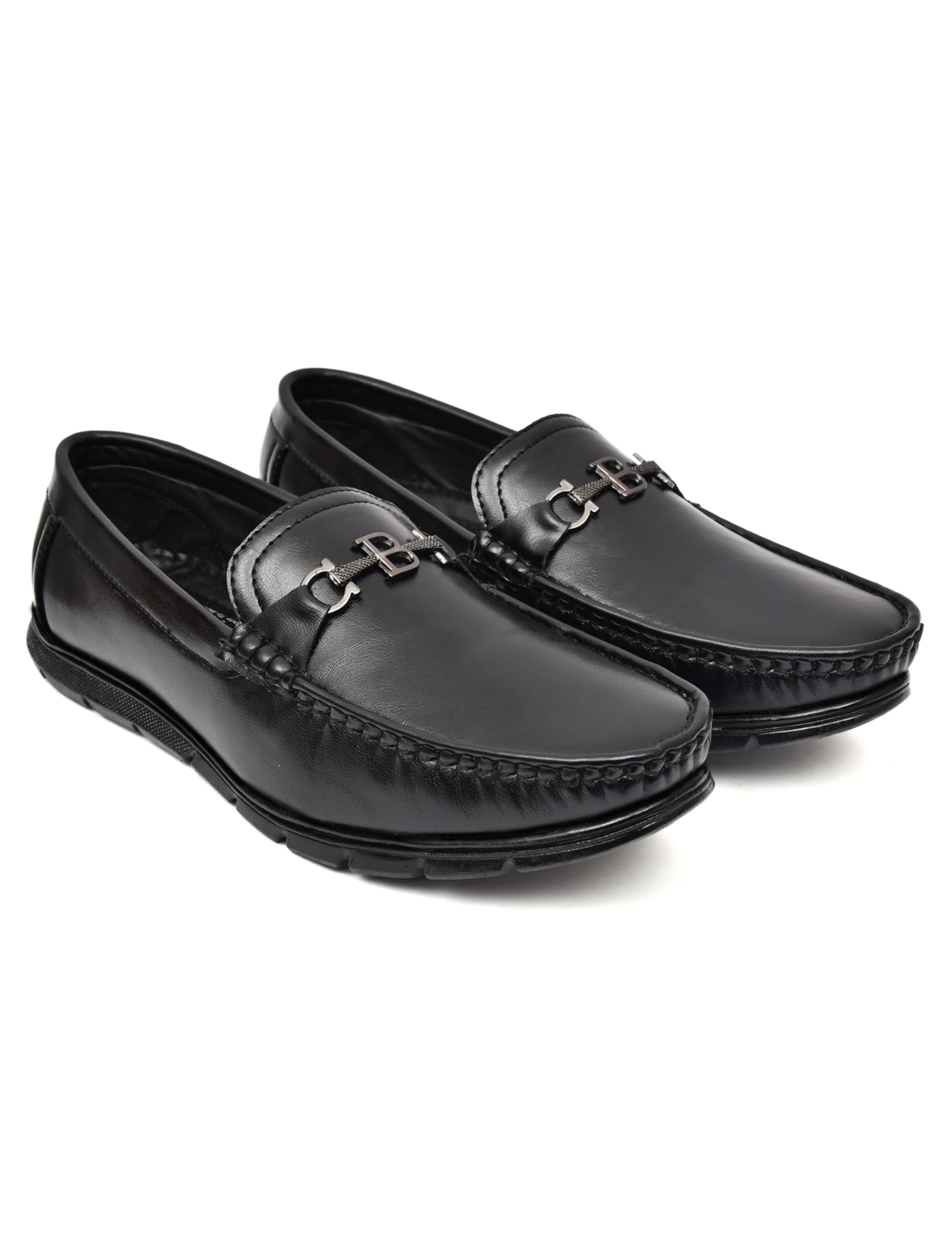 Men's Brown Leather Loafers with Metal Buckle Detail, Slip-On Moccasin Style, Black Sole (Black, UK Footwear Size System, Adult, Men, Numeric, Medium, 10)-image-1