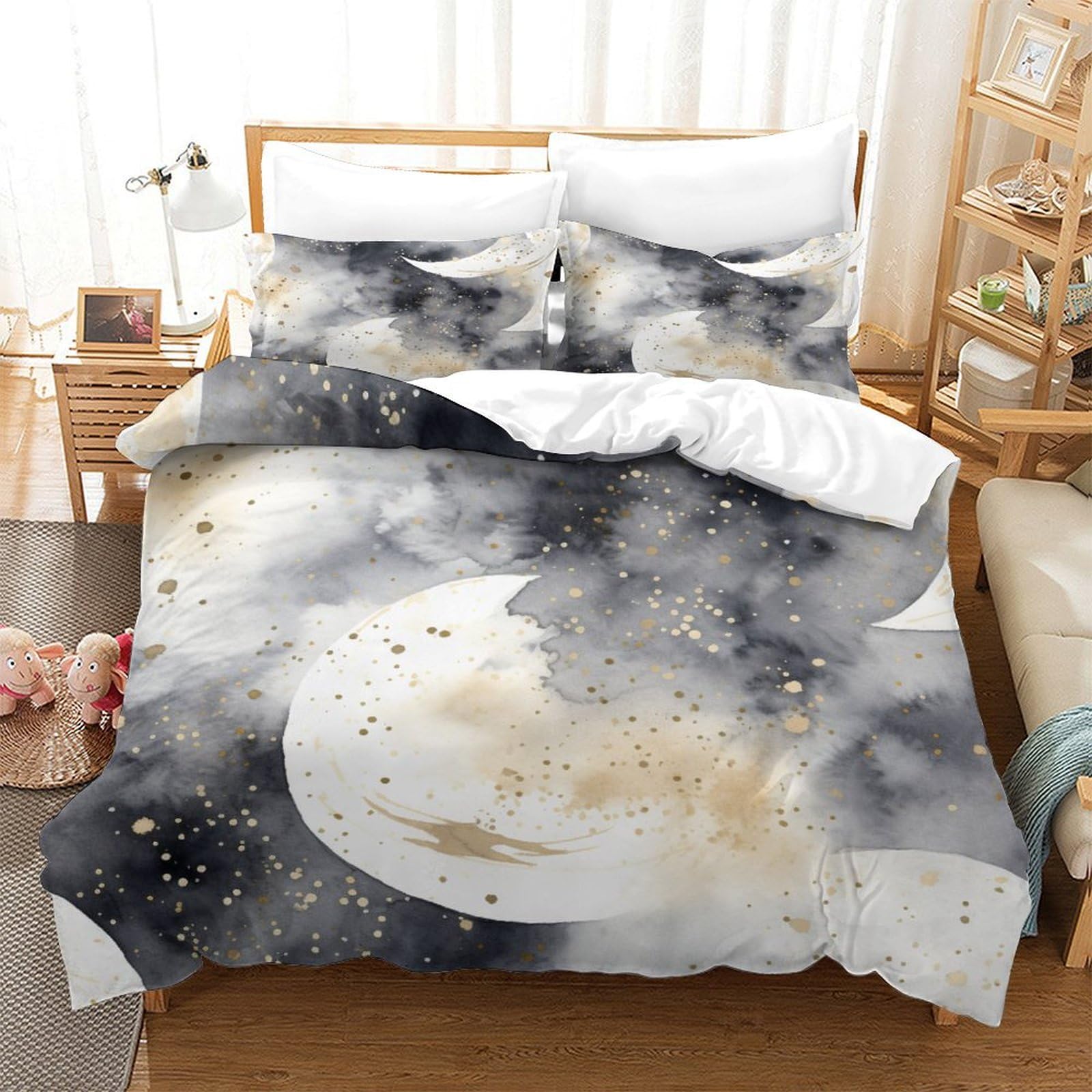 P1S9U7W5Y 3D Printed Night Sky Moon Duvet Cover Set 3pcs Microfiber Lunar Bedding Set King