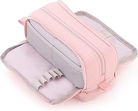 CICIMELON Estuche para Bolígrafos y Lápices de Gran Capacidad con 4 Compartimentos, Bolsa de Multi-Ranuras para Artículos Escolares Estéticos para Adolescentes, Mujeres, Adultos (Rosa)