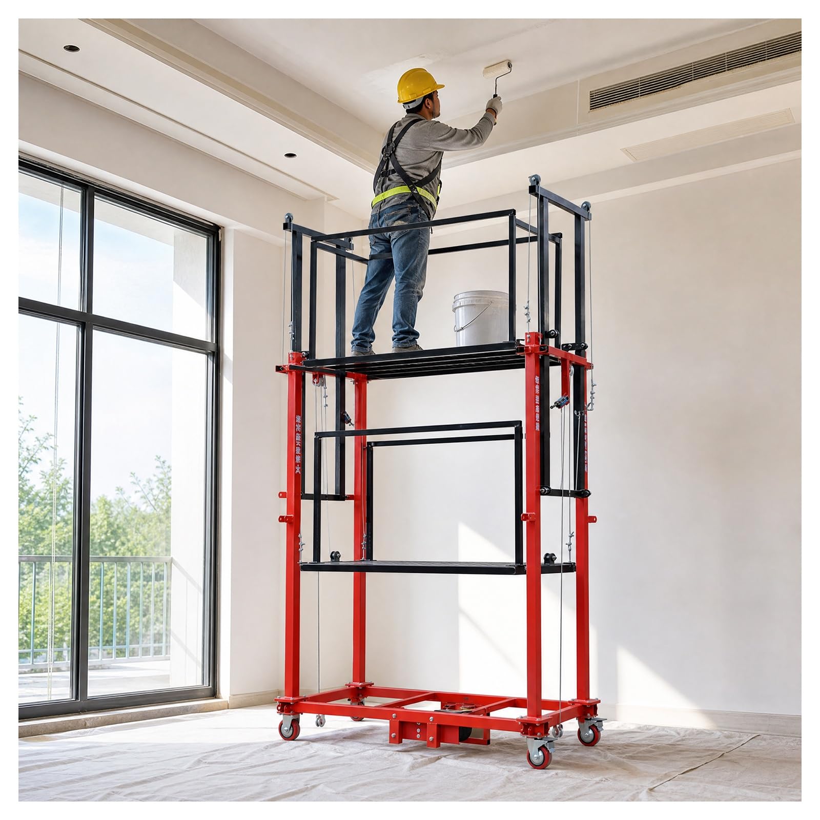 Sollevatore elettrico resistente per ponteggi con ruote bloccabili, piattaforma di lavoro portatile regolabile per costruzione, manutenzione, pittura e uso interno/esterno, attrezzature di sicurezza