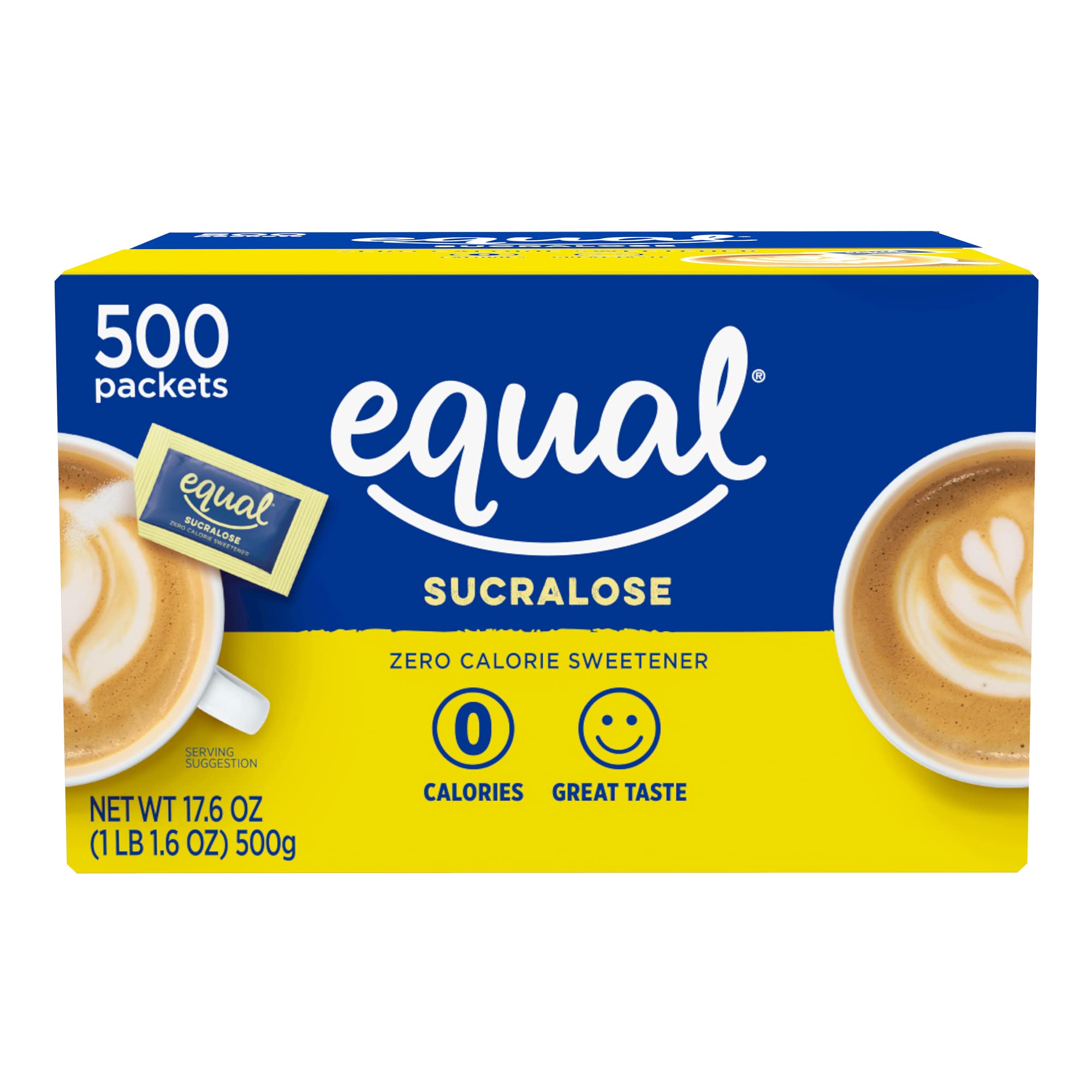 Equal 0 Calorie Sweetener, Yellow, Sucralose Sugar Substitute, Zero Calorie Sugar Free Sweetener Pac