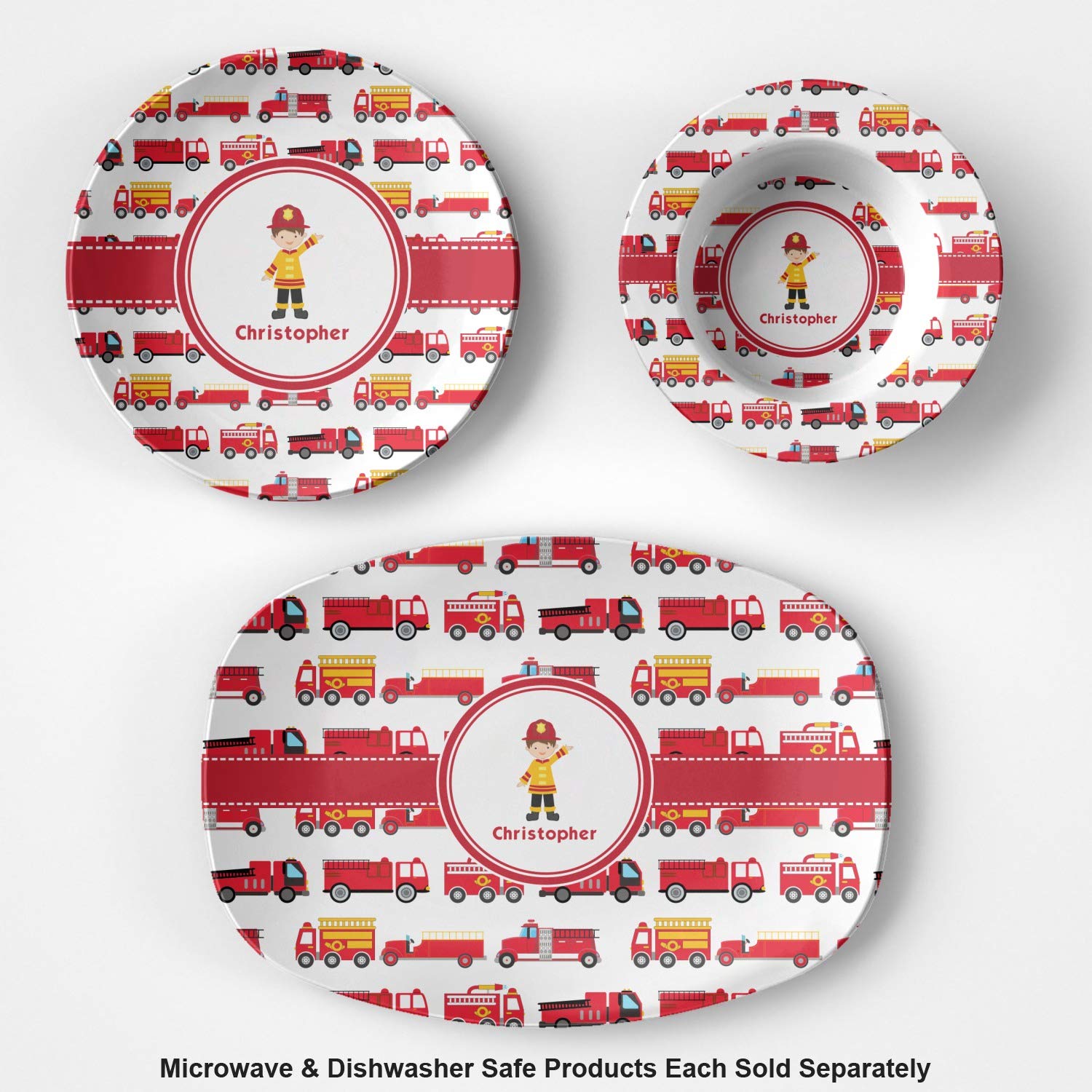 Personalized Firetrucks Plastic Bowl - Microwave Safe - Composite Polymer