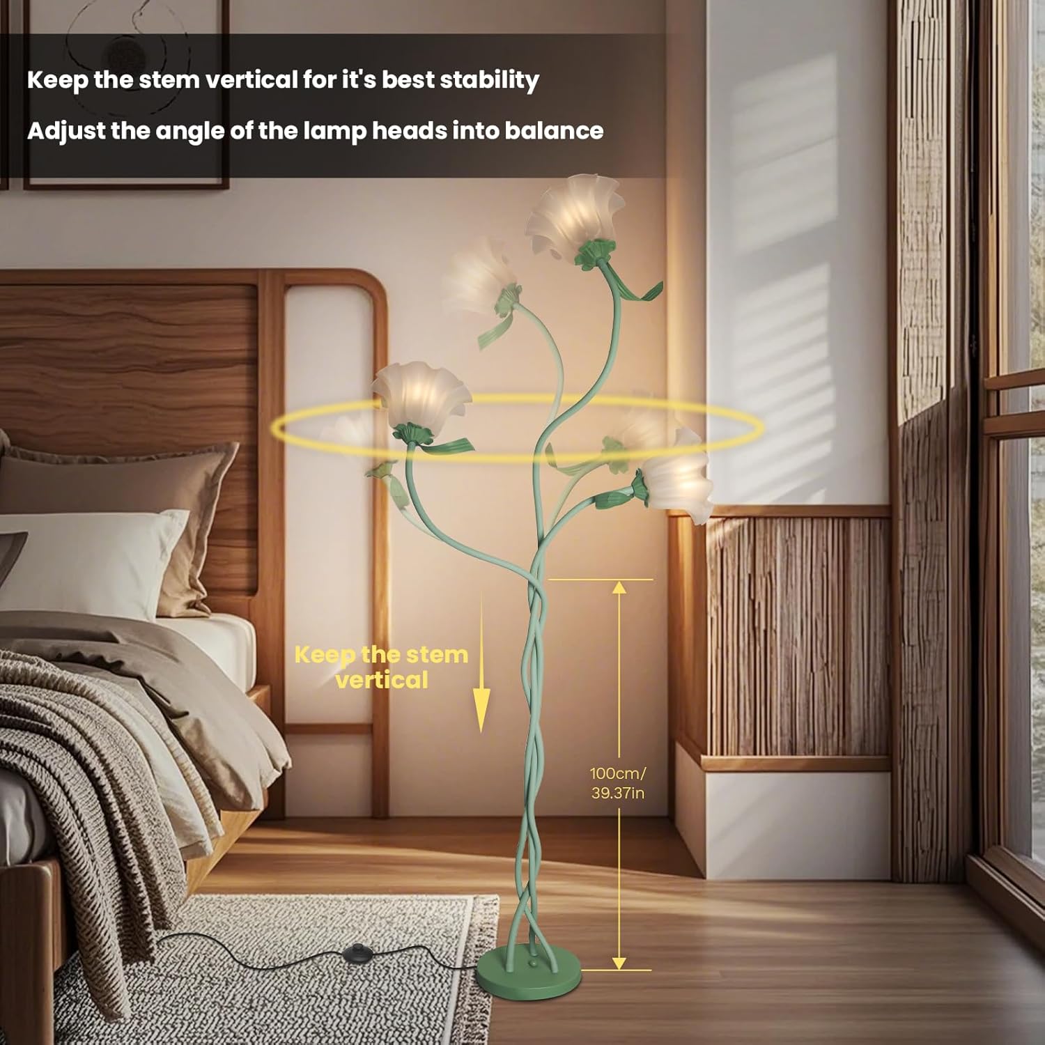 Flower Floor Lamp for Living Room, Tall Flower Reading lamp with Flexible Neck Shaft for Bedroom Decor, Modern Corner Floor Lamps with 3-Color Temperatures LED Bulb
