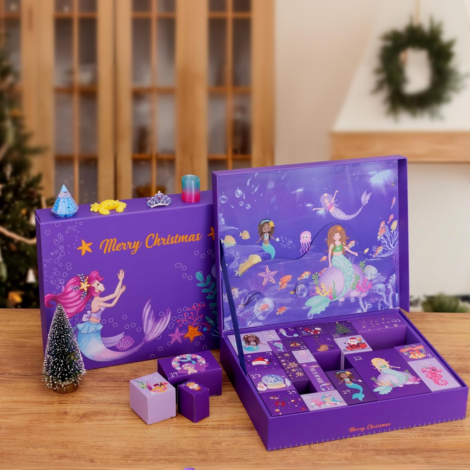 Advent Calendar 2025 for Girls - 24 Days Surprise Christmas Mermaid Gift Box - Christmas Countdown Kids Advent Calendars - Mermaid XMAS Gifts Including Hair Accessories, Fidget Toys - Image 2