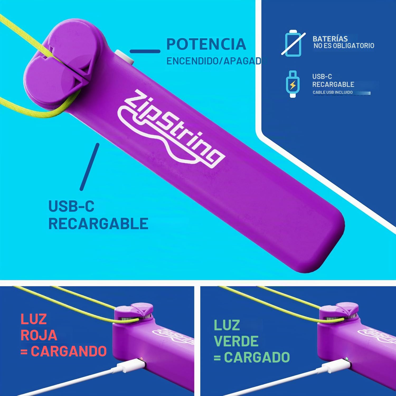 ZipString Original - Tal y como se ve en Shark Tank - Juguete clásico de lanzador de cuerda, perfecto para niños y adultos - Lanza un lazo de cuerda en el aire para trucos y diversión sin fin, la