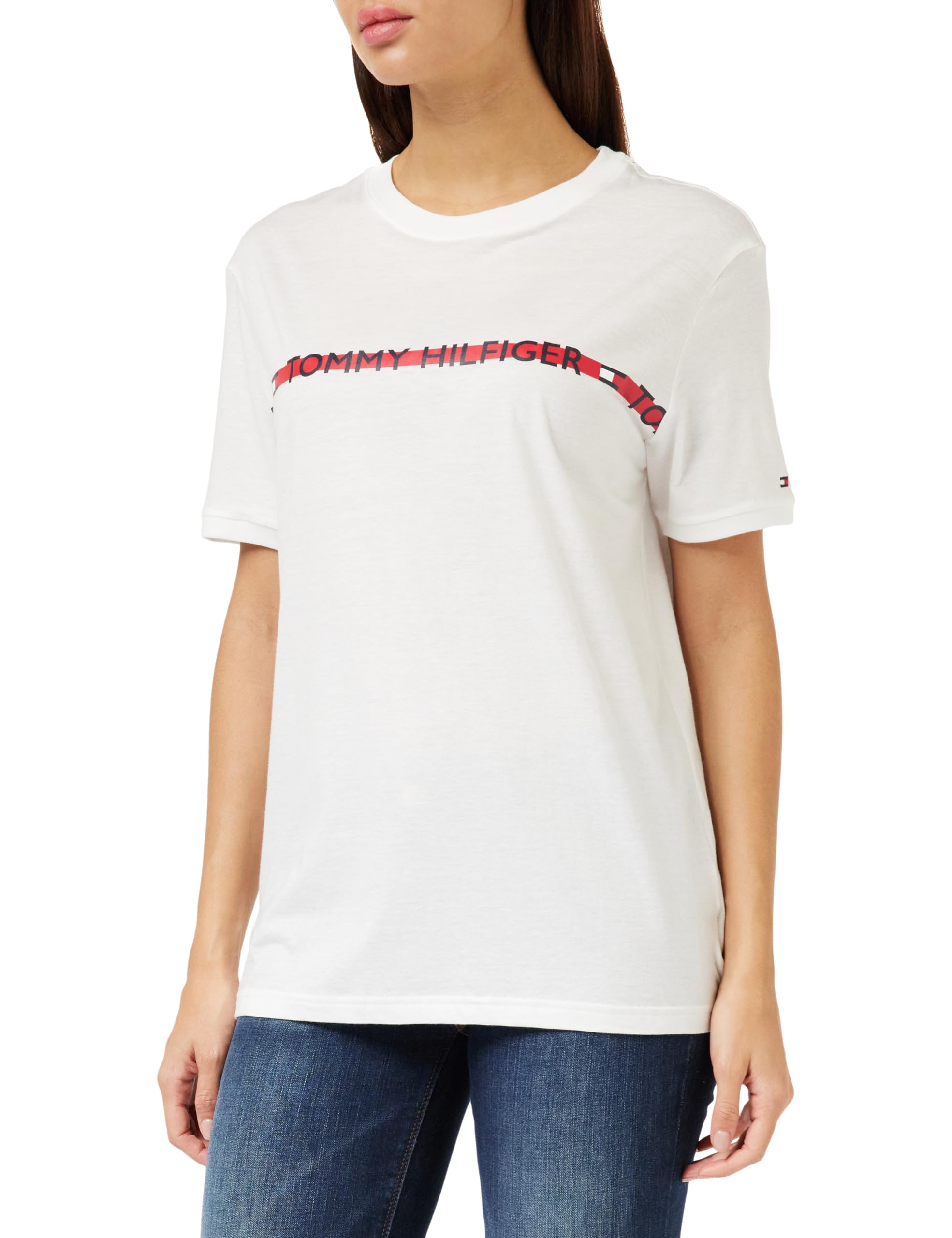 Tommy Hilfiger Women's Cn Ss Tee Logo Um0um01915 S/S T-Shirts, White (White), L