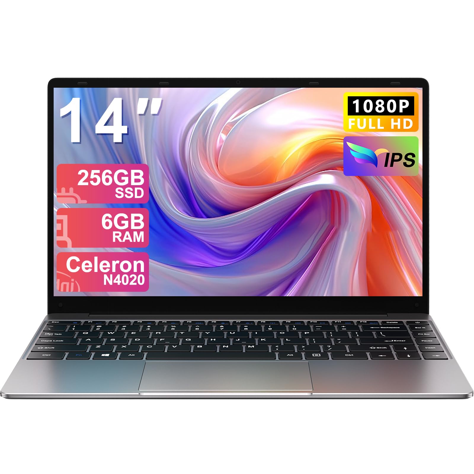 Portatile PC Portatile Win 11 Notebook N4020 (upto 2.8 GHz), 14 pollici Laptop con 6GB RAM+128GB ROM Estensioni SSD 1TB, BT 4.2, 5G WiFi, 1080 FHD USB mini HDMI Tastiera Italiana Membrana-Gray