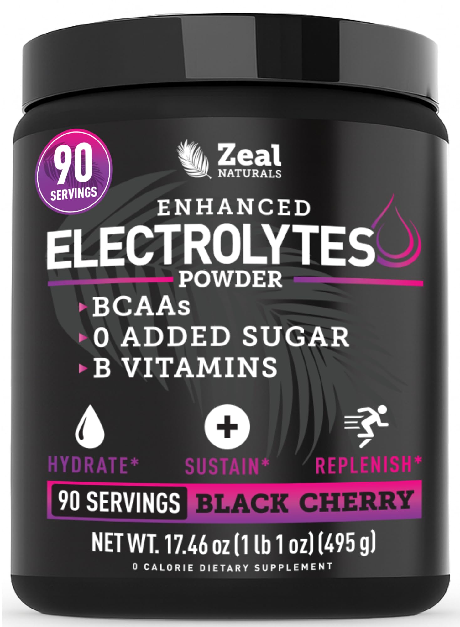 Zeal Electrolyte Powder - 90 Servings | Keto Electrolytes Powder | Zero Sugar, BCAAs, B-Vitamins | Potassium, Zinc, Magnesium | Hydration Powder Recovery Drink | Black Cherry