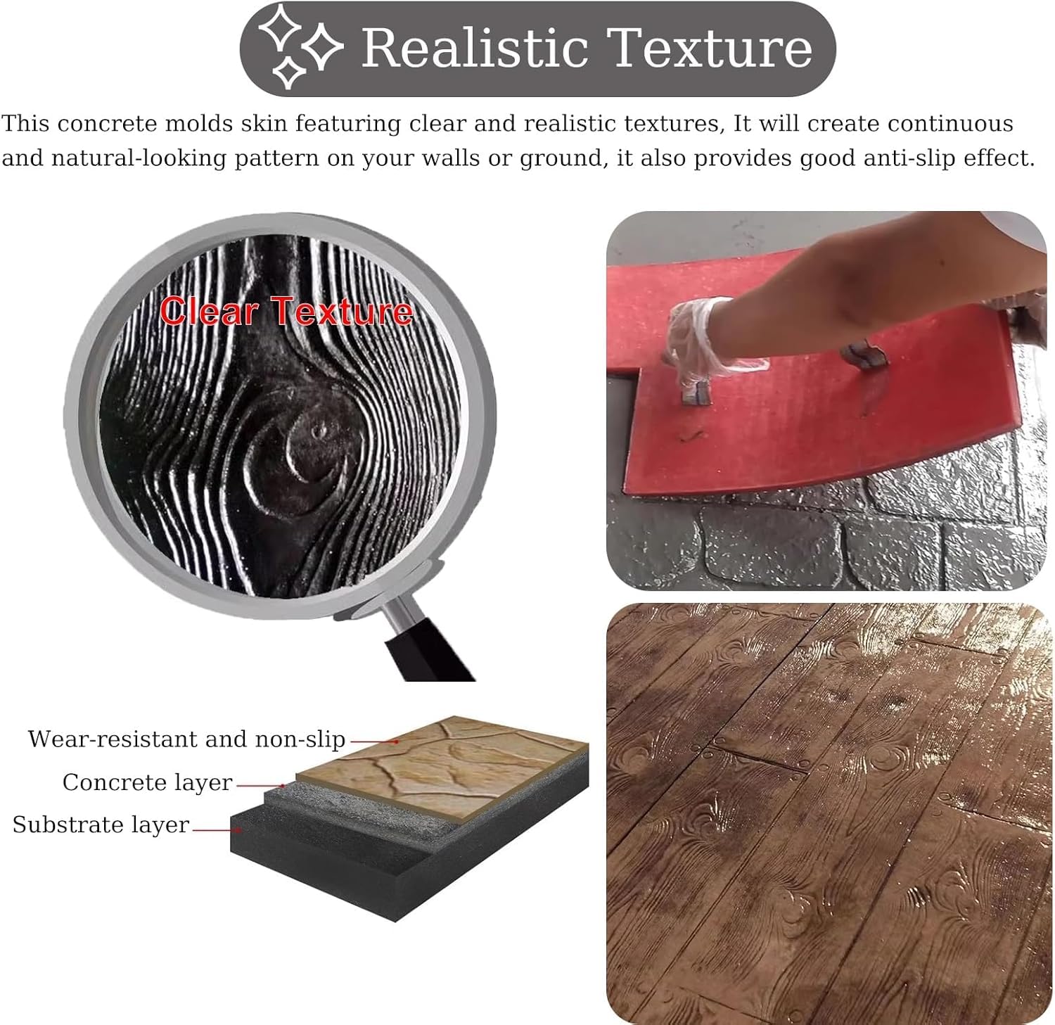 Timbro per calcestruzzo, per pavimenti in legno, realistico, con venature del legno, grande cuscinetto per timbri in cemento, per patio, giardino, parchi