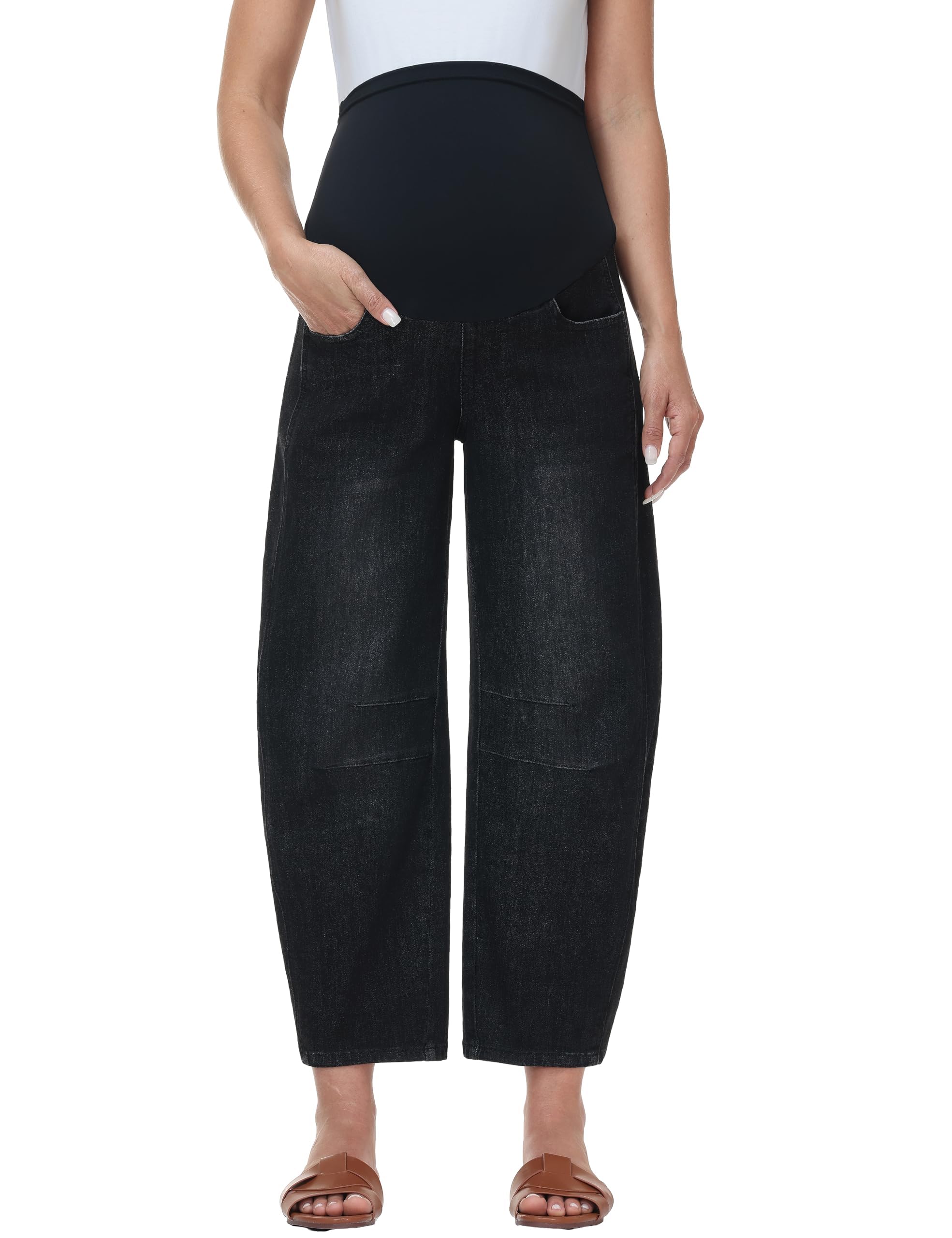 Pantalones vaqueros de maternidad para mujer con pierna ancha por encima del abdomen, elásticos, vaqueros de maternidad, vaqueros con bolsillos