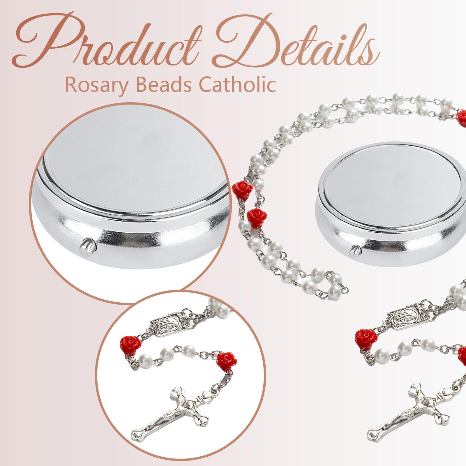 GlamRays Rosariene Pearls Catholic Confirmation Gifts for Teenage Girls Silver Simple Style Metal Gift Box White Imitation Pearl Rosary
