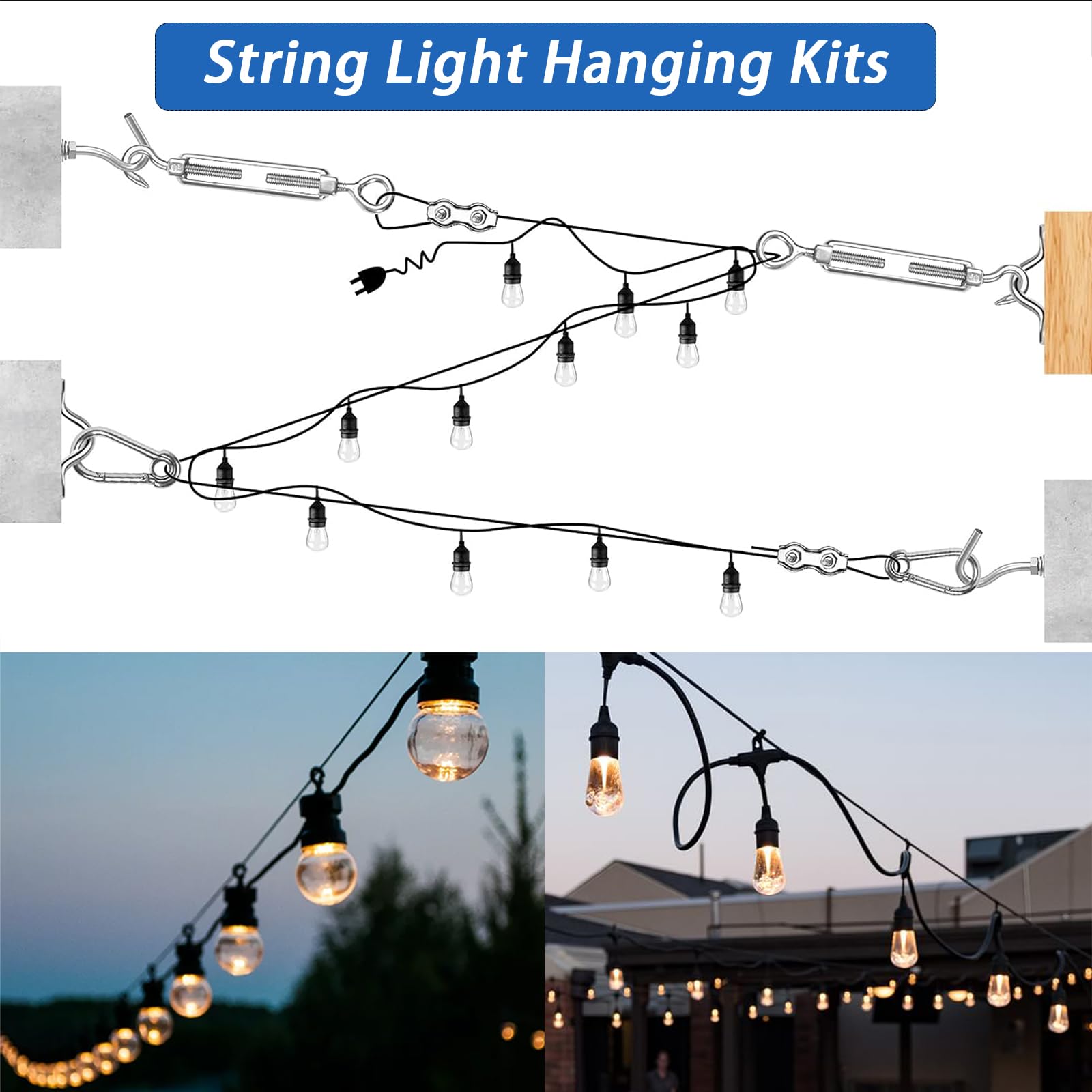 Toyeah Lichterketten-Aufhängeset – 40 M Edelstahlseil Mit Vinylbeschichtung Für Garten, Terrasse & Feste