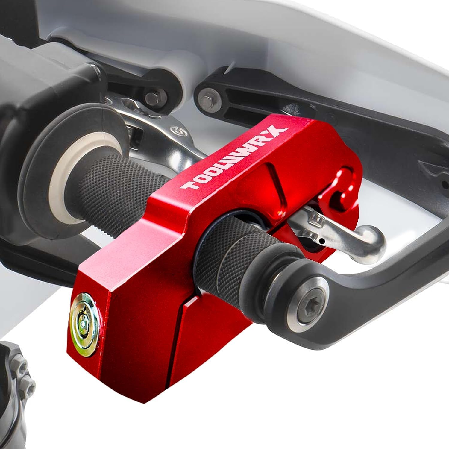 Motorcycle Grip Lock โ HeavyโDuty AntiโTheft Handlebar & Brake Lever Lock (Universal Fit, < 1.5โณ) for Motorcycles, Scooters & ATVs (Red, 2X Keys)