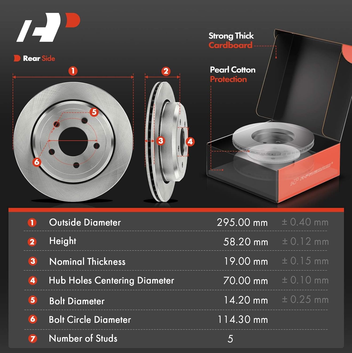 A-Premium 11.61 inch (295mm) Rear Vented Disc Brake Rotors + Ceramic Pads Kit Compatible with Select Ford & Mercury Models - Crown Victoria 2003-2011, Grand Marquis 2003-2011, Marauder, 6-PC Set