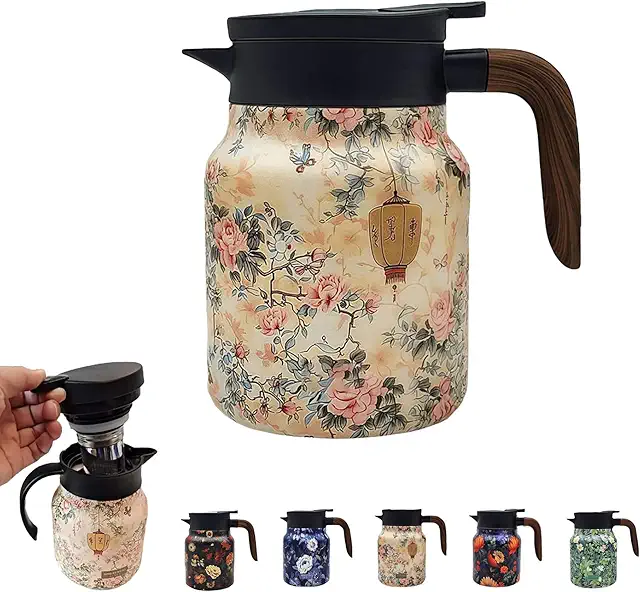 Théière isotherme vintage Doresty - 1000 ml avec infuseur et motif floral
