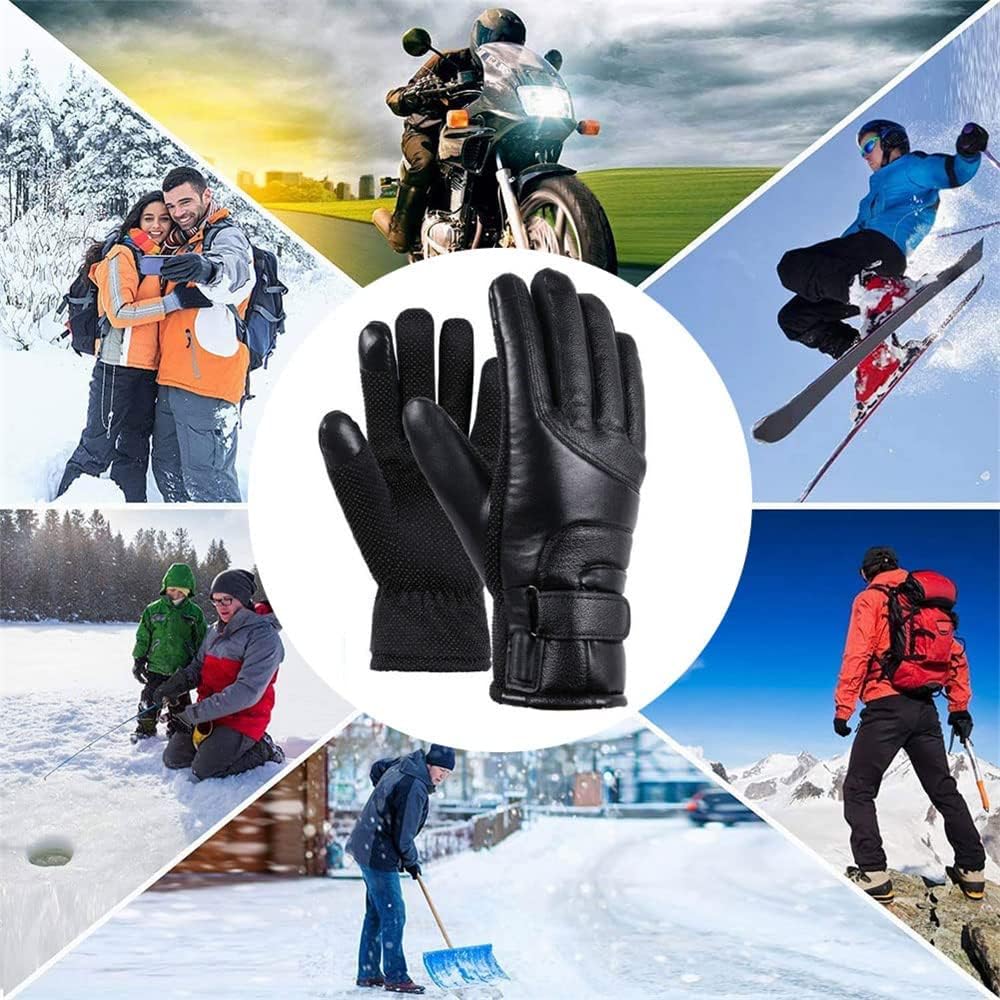 Heated gloves showing heating elements and material layers
