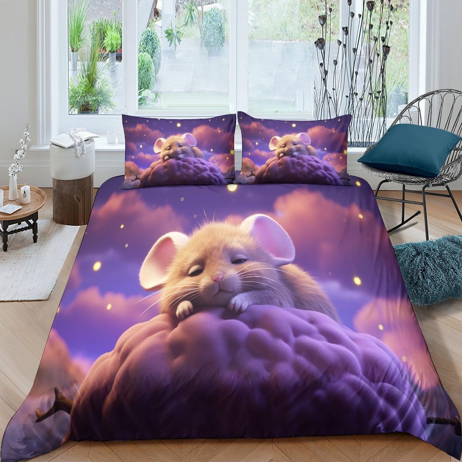 Ensemble de literie microfibre King IOFEER parure de lit imprimé souris 3 pièces