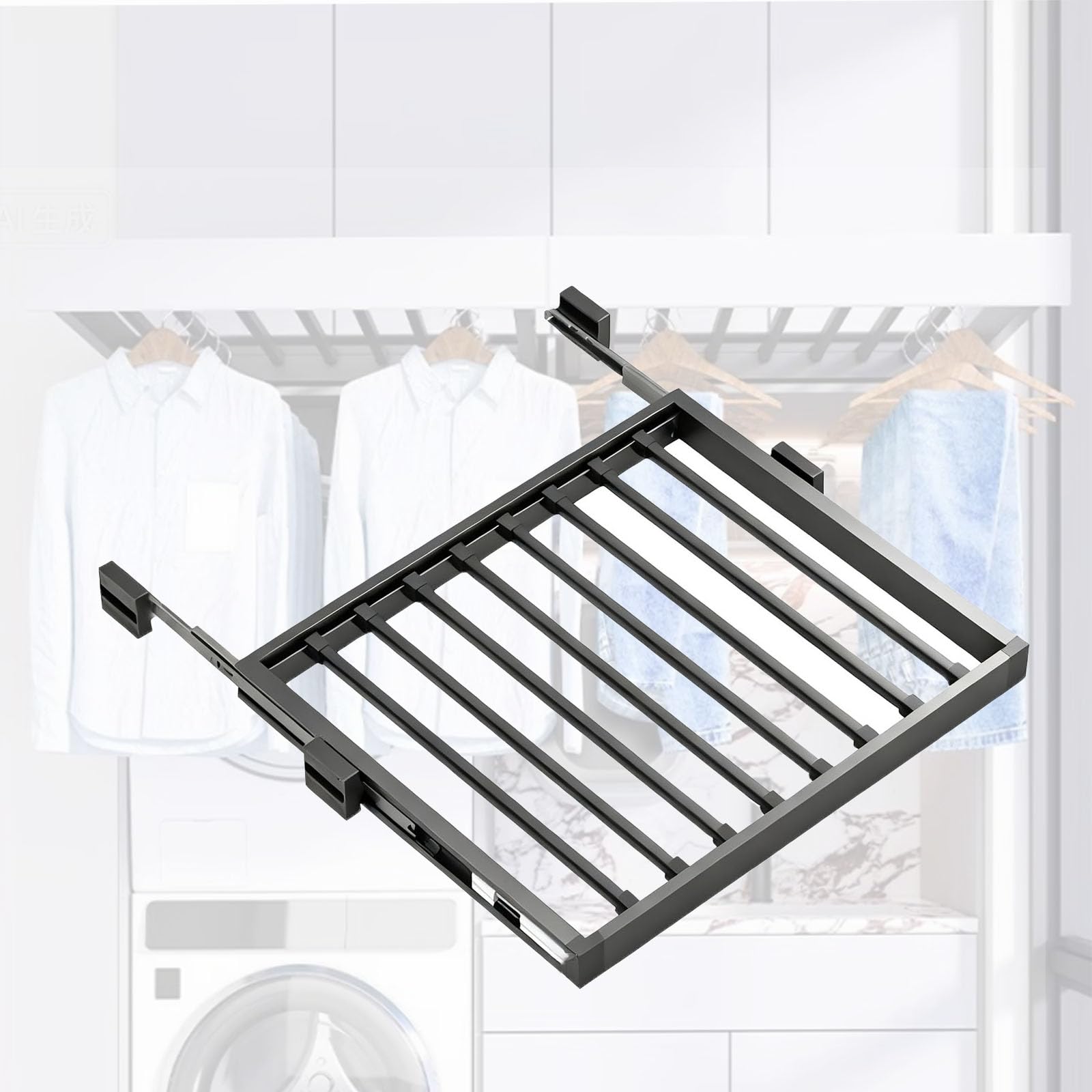 IvyLoutish Above Washing Machine Drying Rack,Extendable Pull-Out Trouser Rack,Aluminium Alloy Hidden Extendable Pants Racks,Silent Damped Track(Size:W：61-66cm(24.01-25.98 in),Color:D：49cm (19.29in))