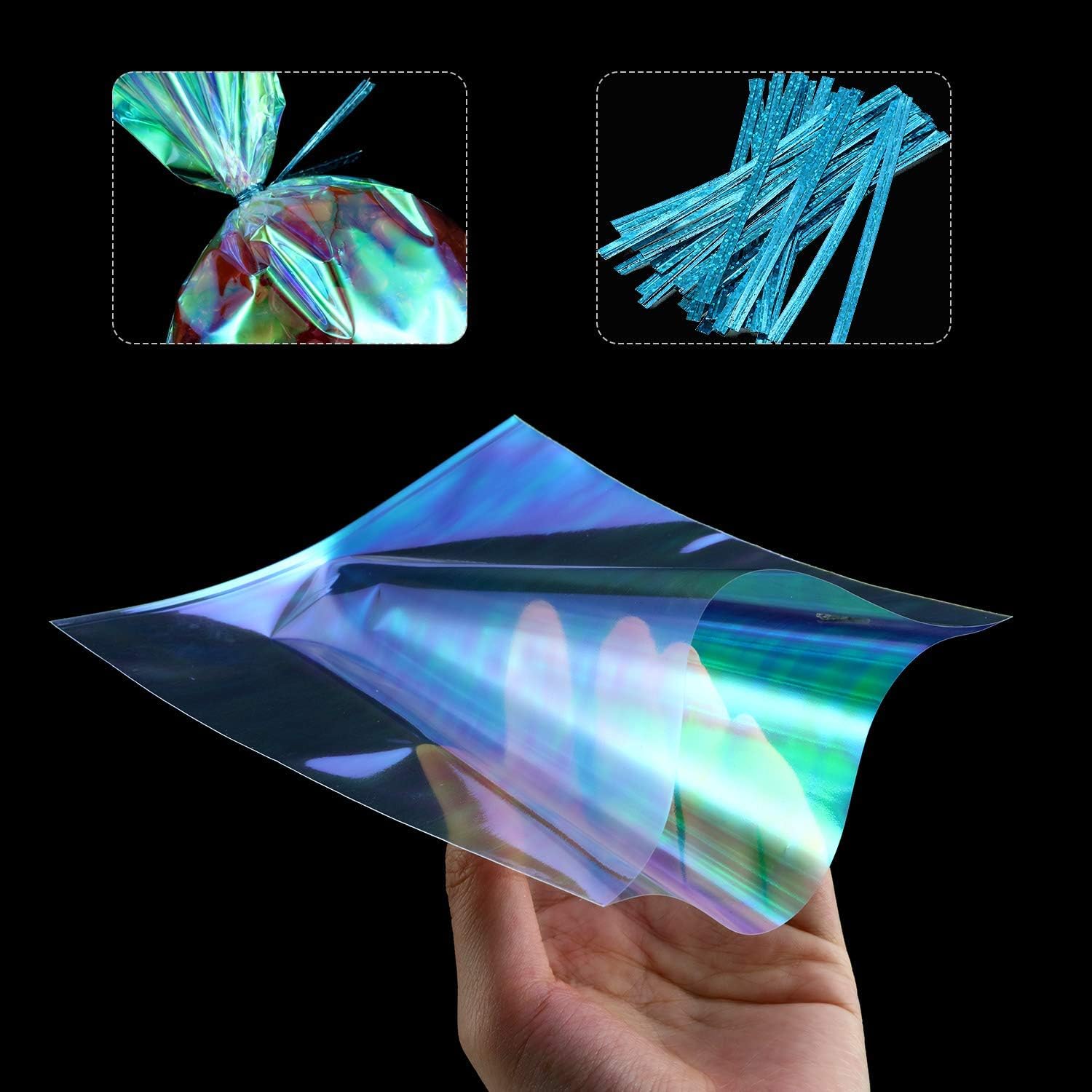Shappy 120 Pcs Iridescent Cellophane Bags Small Holographic Treat Bag with Twist Ties Easter Day Iridescent Gift Wrap for Wedding Birthday Baby Shower Party Favors(4 x 6 Inch) image 4