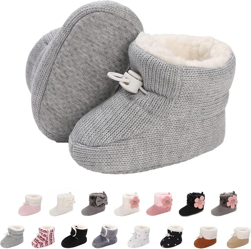 Baby Winter Warm Fleece Bootie, Newborn Non-Slip Soft Sole Winter Shoes Sock Shoes Cute Adjustable Crawling Shoes Prewalker Boots for Girls Boys Toddler 0-18 Months