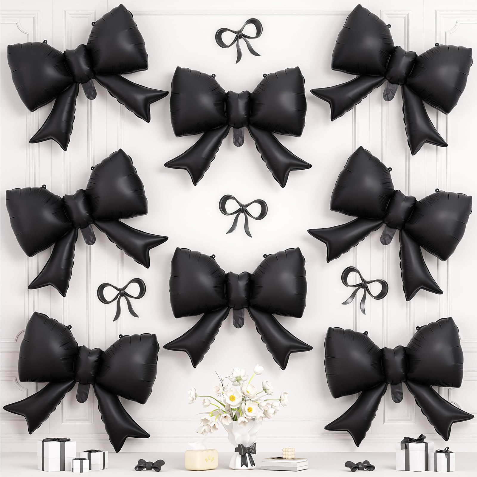 Black Bow Foil Balloons,8Pcs 21Inch Black Bow Shaped Balloons — image 1