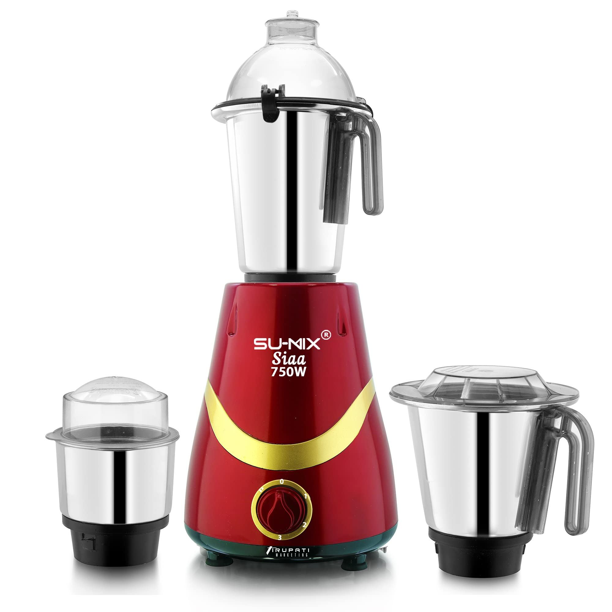 Su-mixSu-mix Latest New Model SIAA 750-Watts Mixer Grinder with 3 Stainless Steel Jars (Dry Jar, Chutney Jar, Liquid Jar) Red-Gold S3J. Company 37 Years of Servicing Marketing and Manufacturing Since 1984.