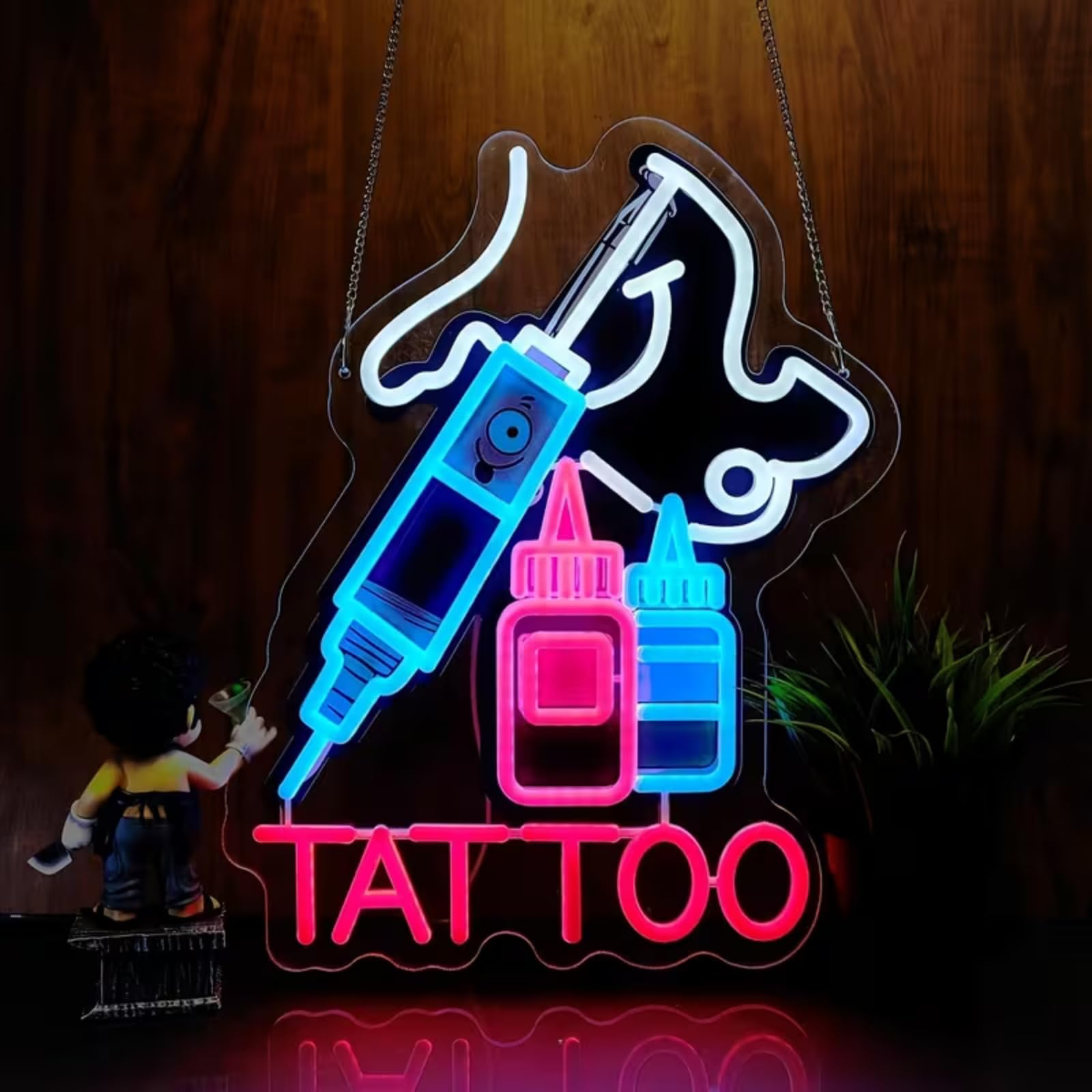 Tattoo UV Print LED Neon Sign Acrylic Light Up Art Wall Decor for Man Cave Garage Bar Stores Bedroom Room Decorations Party Home Holiday USB Powered