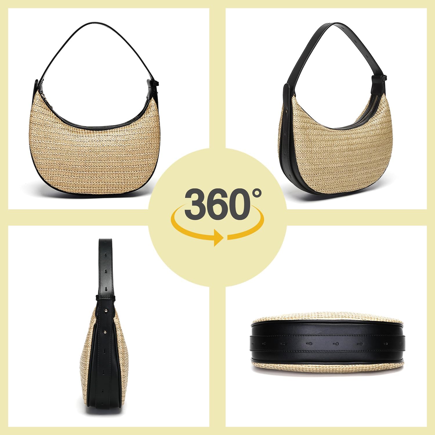 Herald Straw Crossbody Bag for Women Beach Woven Hobo Handbag Summer Chic Crescent Shoulder Purses with Adjustable Strap - Image 4