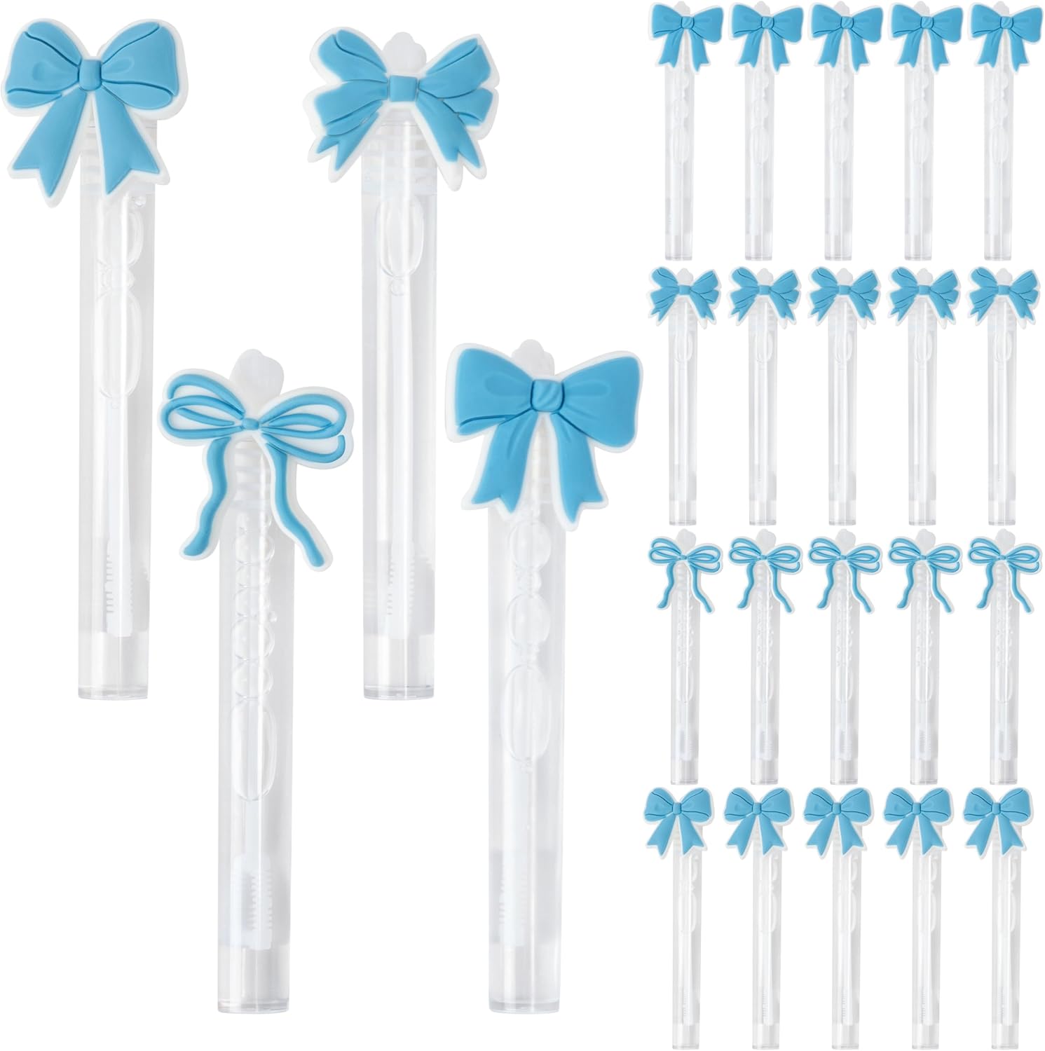 Laffact Blue Bow Bubble Wands - 24Pcs Blue Bows Small Mini Bubble Wands Bulks, Something Blue Bridal Shower Party Favor Decorations, for Valentine Day Wedding Birthday Party Supplies