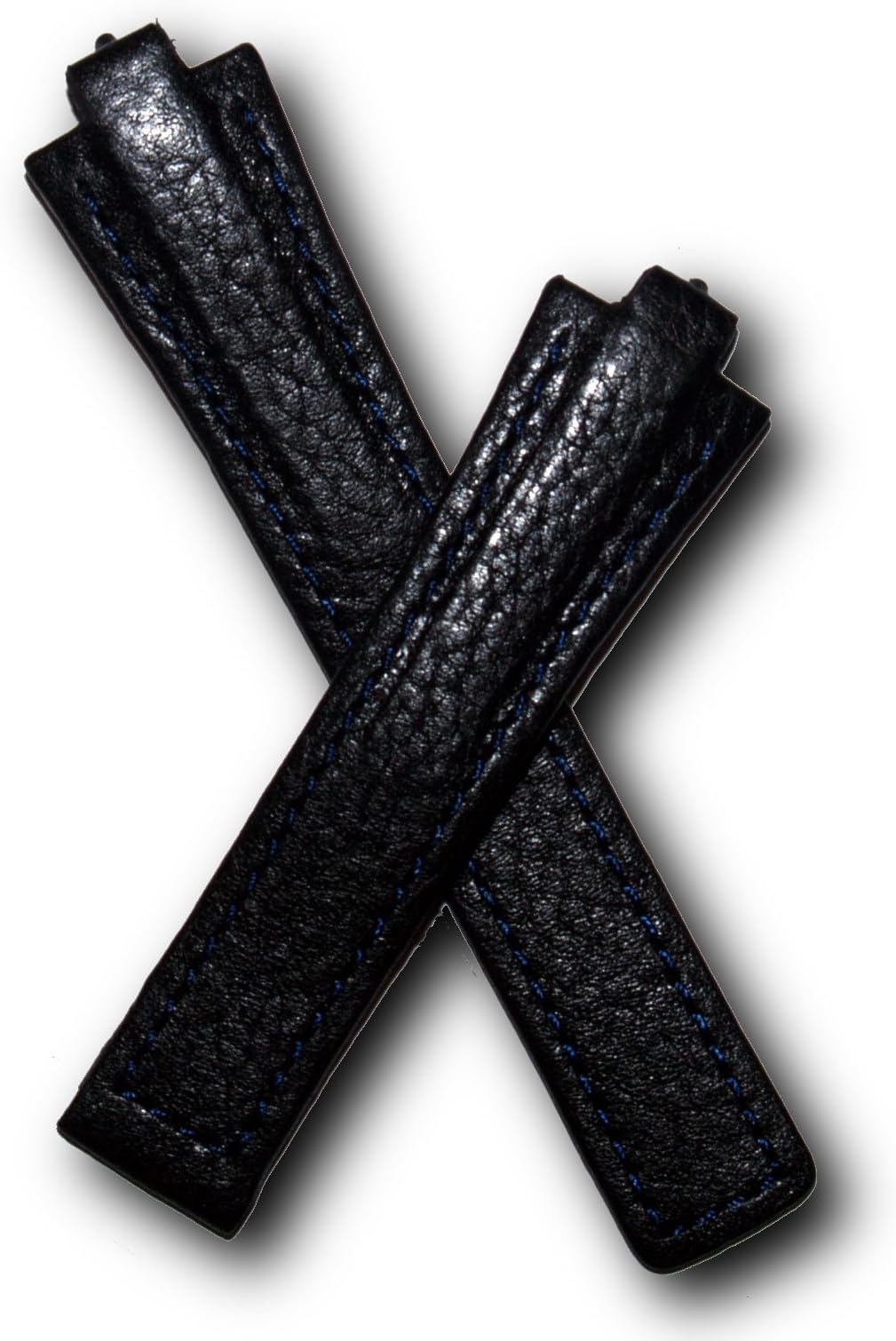 TH-KIG-01-0626 - 21.5 mm Black Buffalo Grain Leather Deployment Watch Strap with Blue Stitching Compatible with TAG Heuer Kirium Gents Watches Listed Below