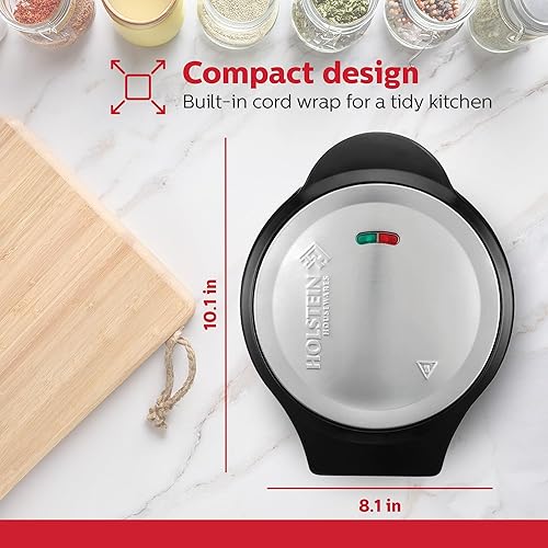Miniatura 3 de Holstein Housewares - Máquina antiadherente para hacer tortillas y frittatas negraacero inoxidable - Hace 2 porciones individuales de forma rápida y