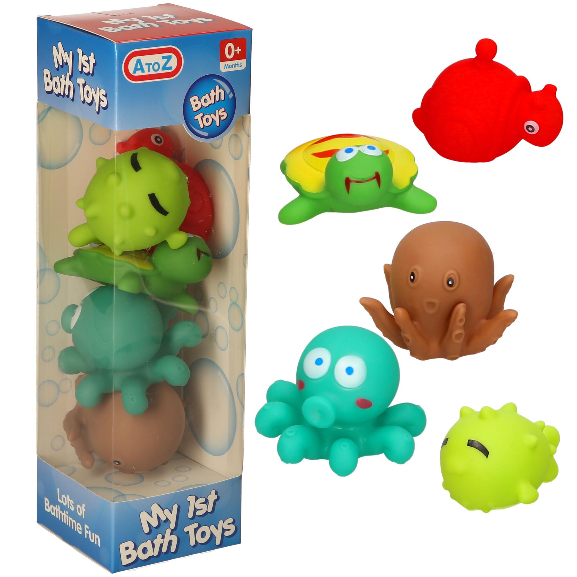 Atoz My 1st Bath Toys, Sea Creatures Set for 0+ Months, 5 Pieces with Fish, Turtle, Octopus