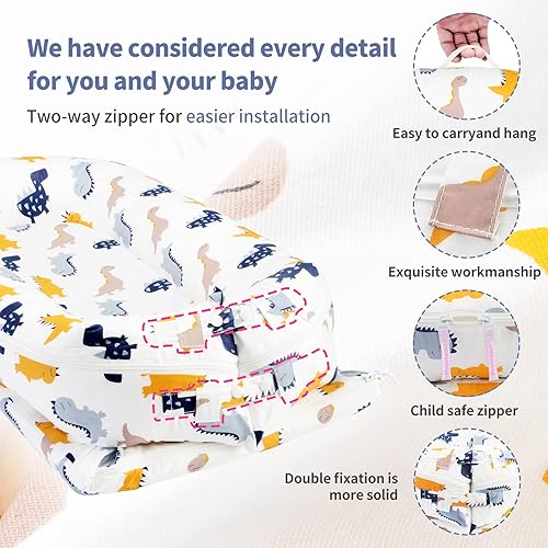 Miniatura 3 de Funda para tumbona de bebé Dockatot Deluxe +  100% algodón hipoalergénico recién nacido funda de repuesto (solo funda) (Dino)