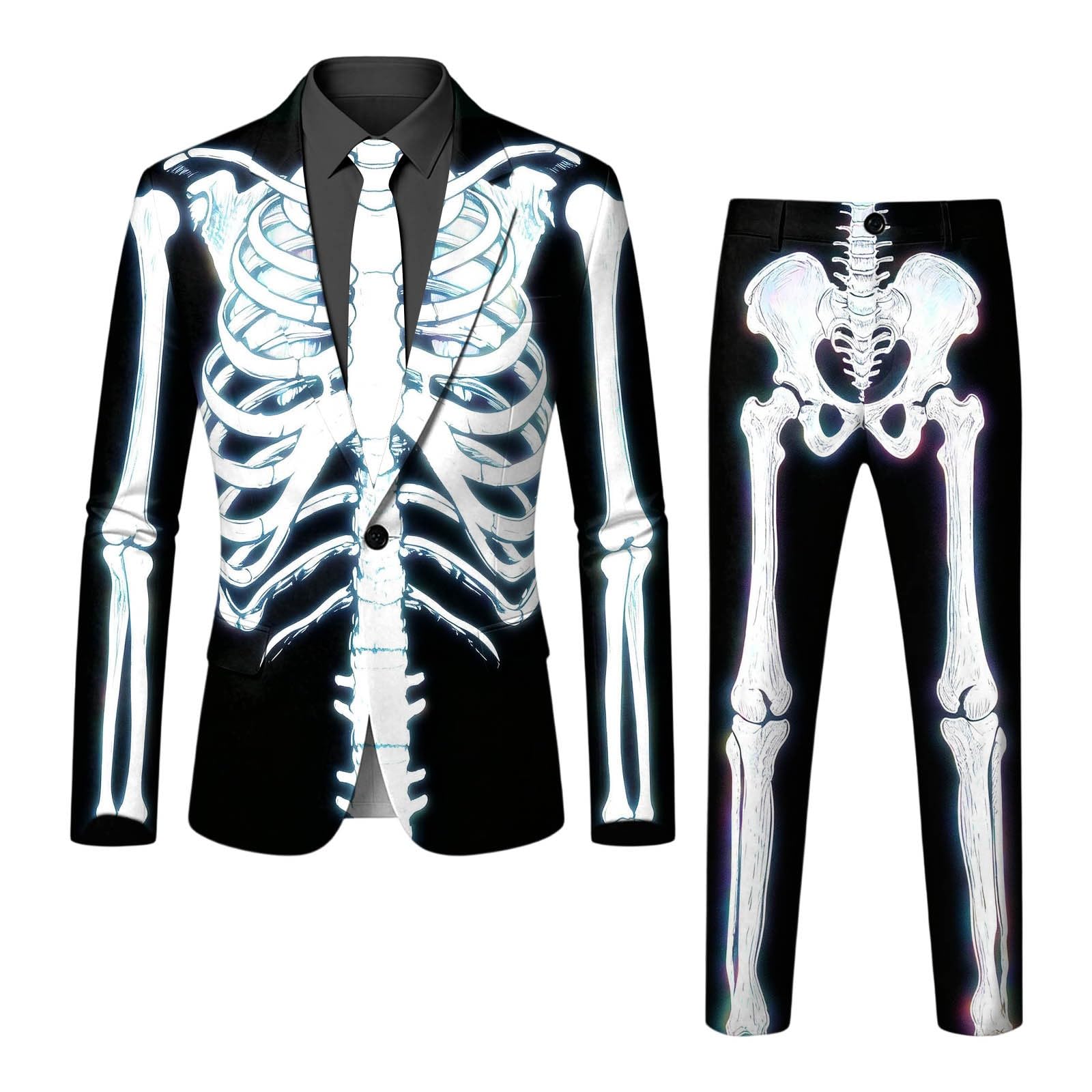 Tuta da uomo con scheletro di Halloween, set da 2 pezzi con | Giacca E Pantaloni Eleganti Costumi Di Halloween Confortevole Activewear Abiti Da Affari Per Elegante Stile Gotico Scuro