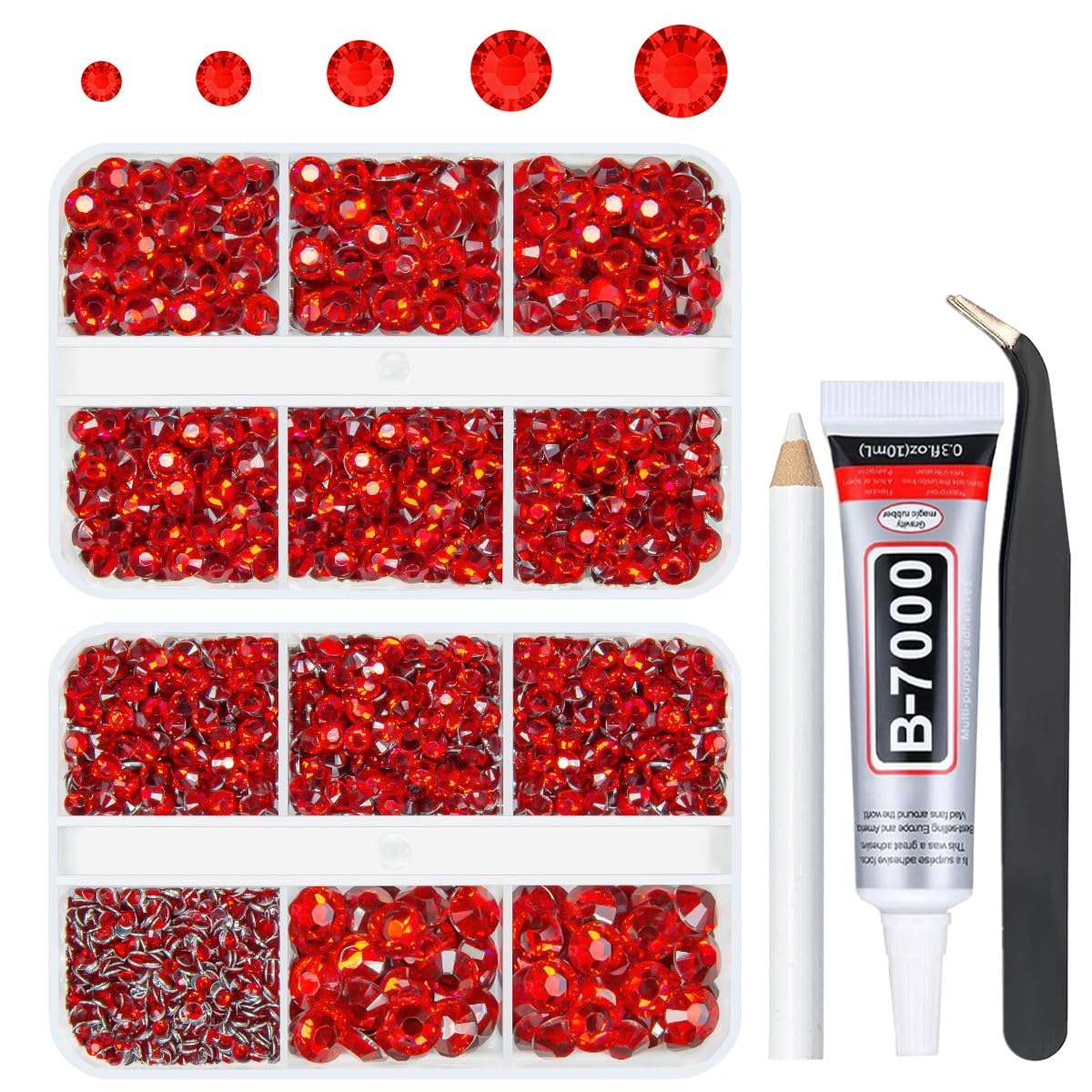 3060PCS Red Crystal Resin Rhinestones for Crafting Siam Red Flatback Stones 2mm 3mm 4mm 5mm 6mm 5 Sizes Non-Hotfix Gems Diamonds Crystals Charms for Nails Face Eyes Makeup Tumblers Bottles DIY Crafts